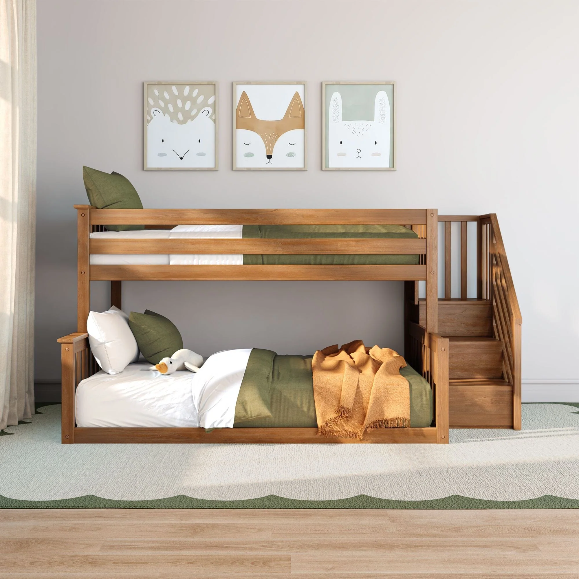 Twin Over Full Low Bunk Bed With Stairs - Image 5