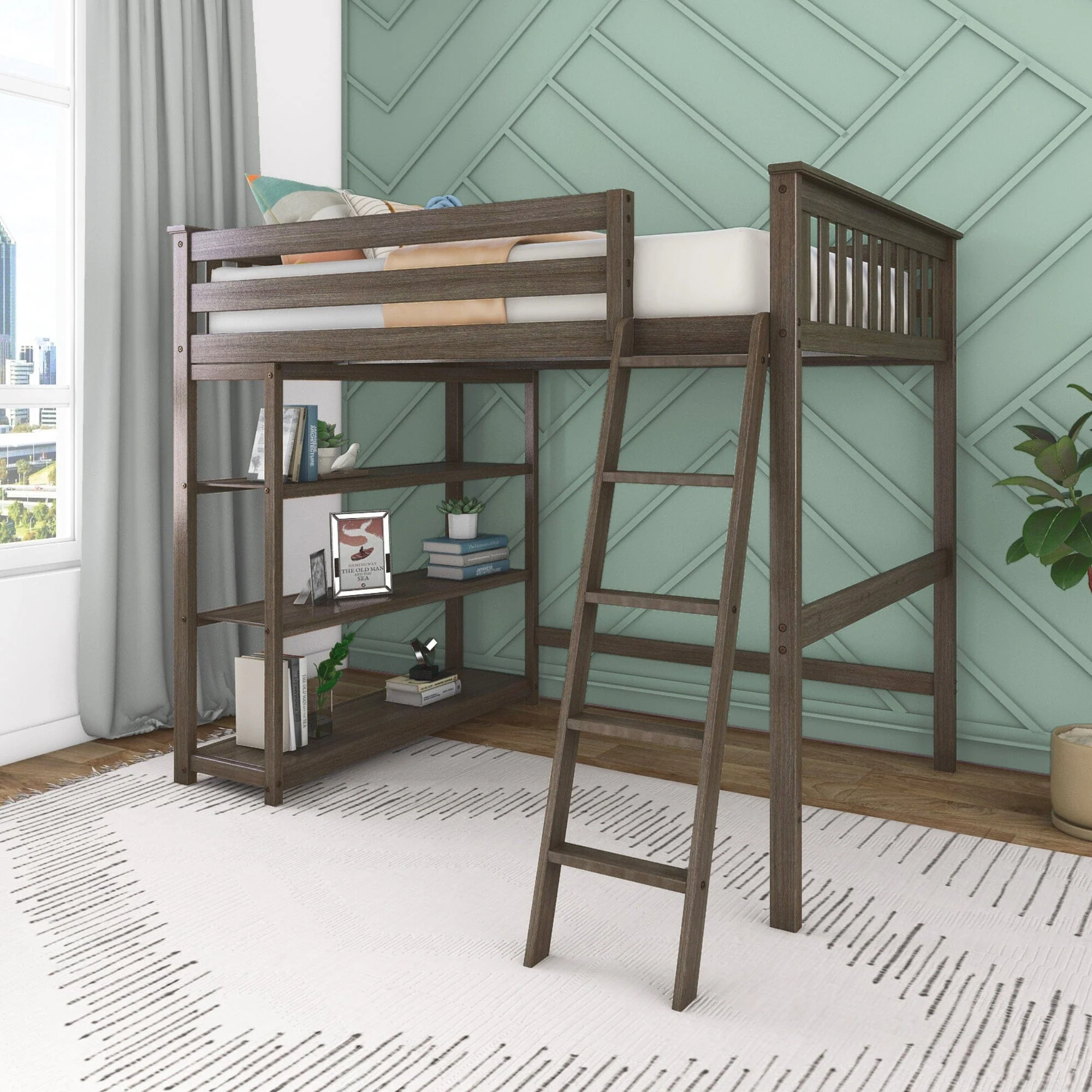 Full Loft Bed With Bookcase - Image 4