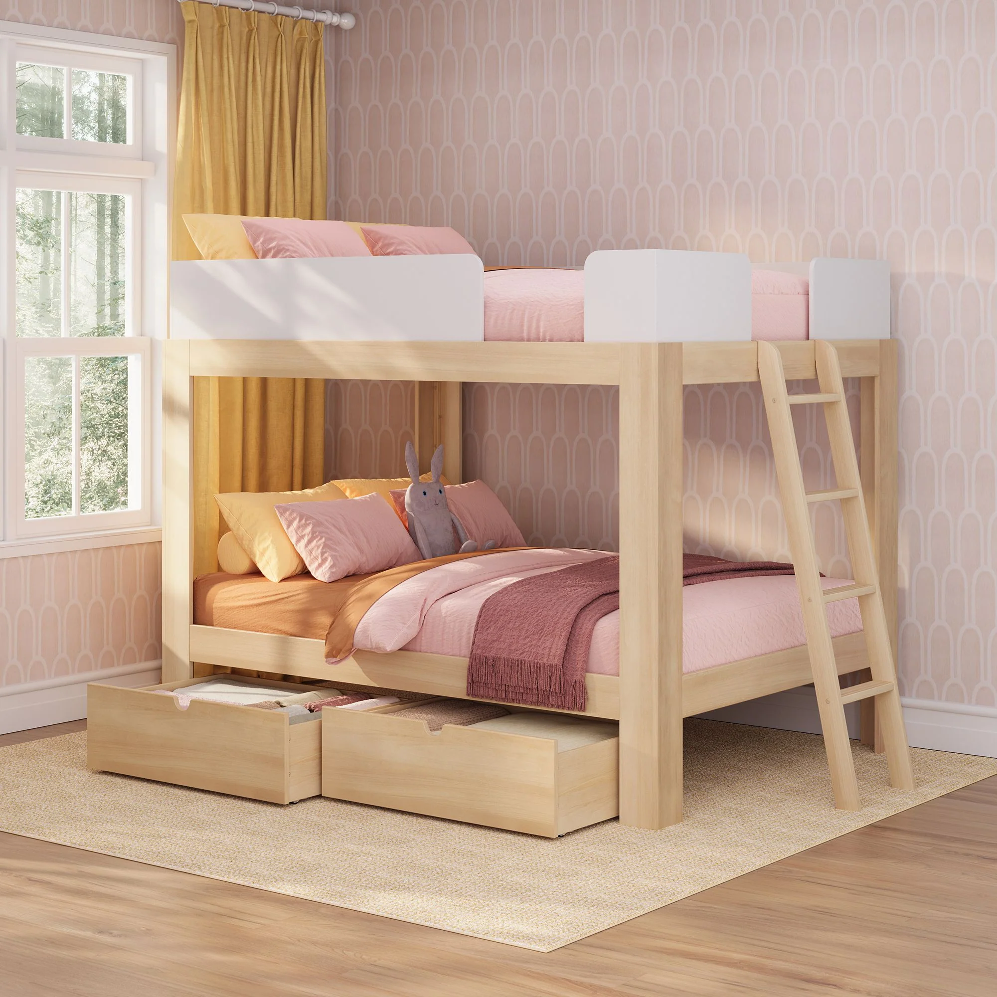 Mid-Century Modern Full Over Full Bunk Bed With Storage Drawers - Image 4