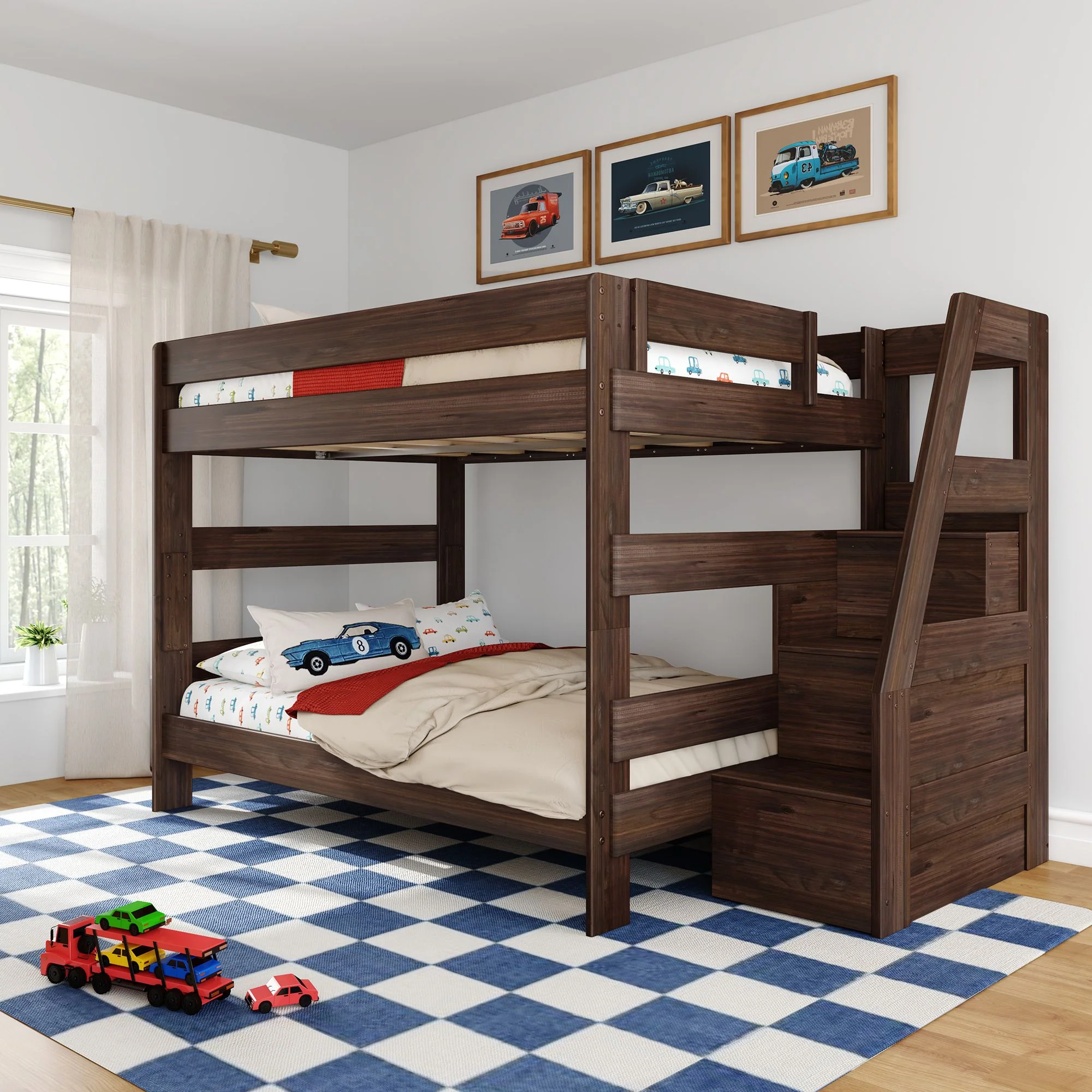 Modern Farmhouse Queen Over Queen Bunk Bed With Stairs - Image 2