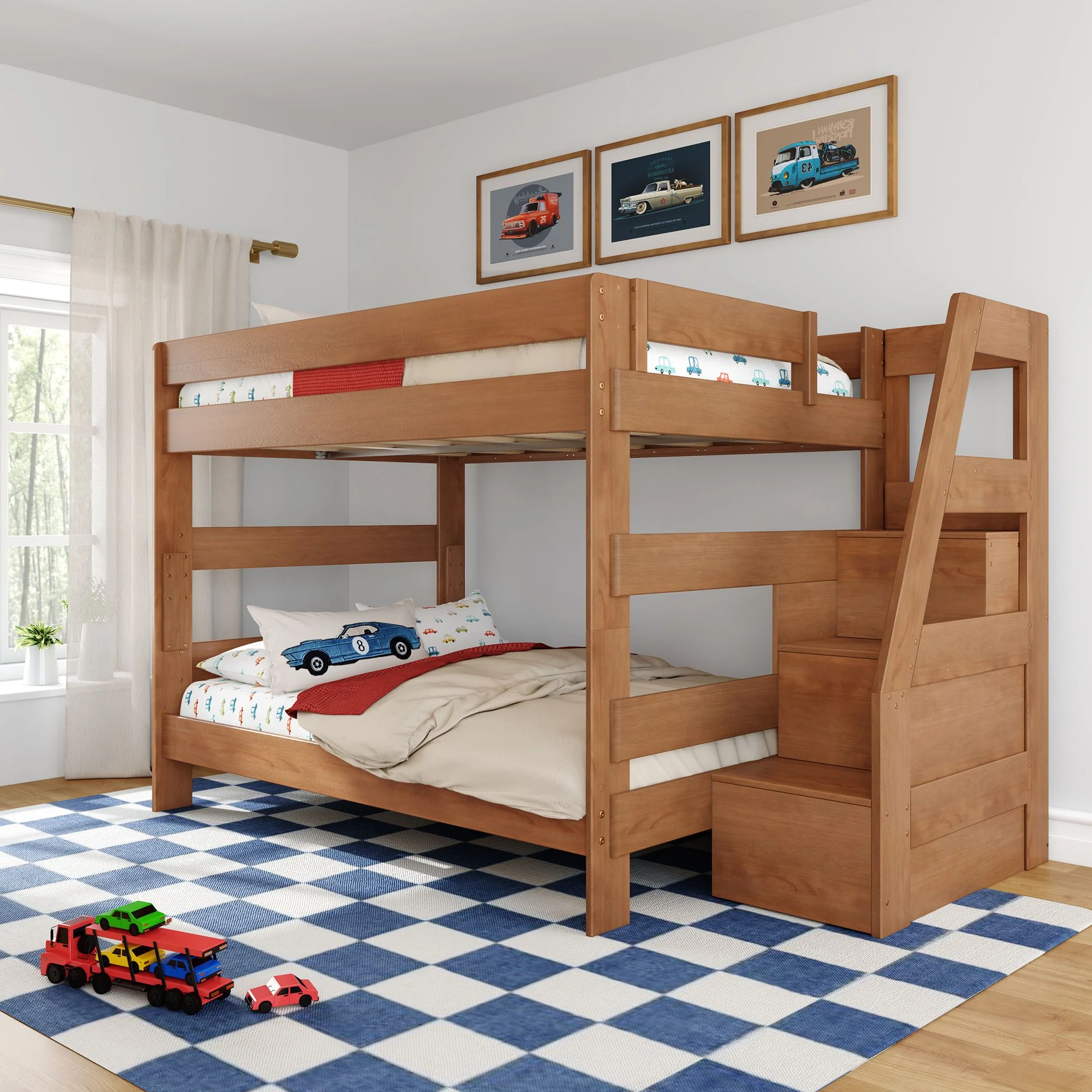 Modern Farmhouse Queen Over Queen Bunk Bed With Stairs - Image 3