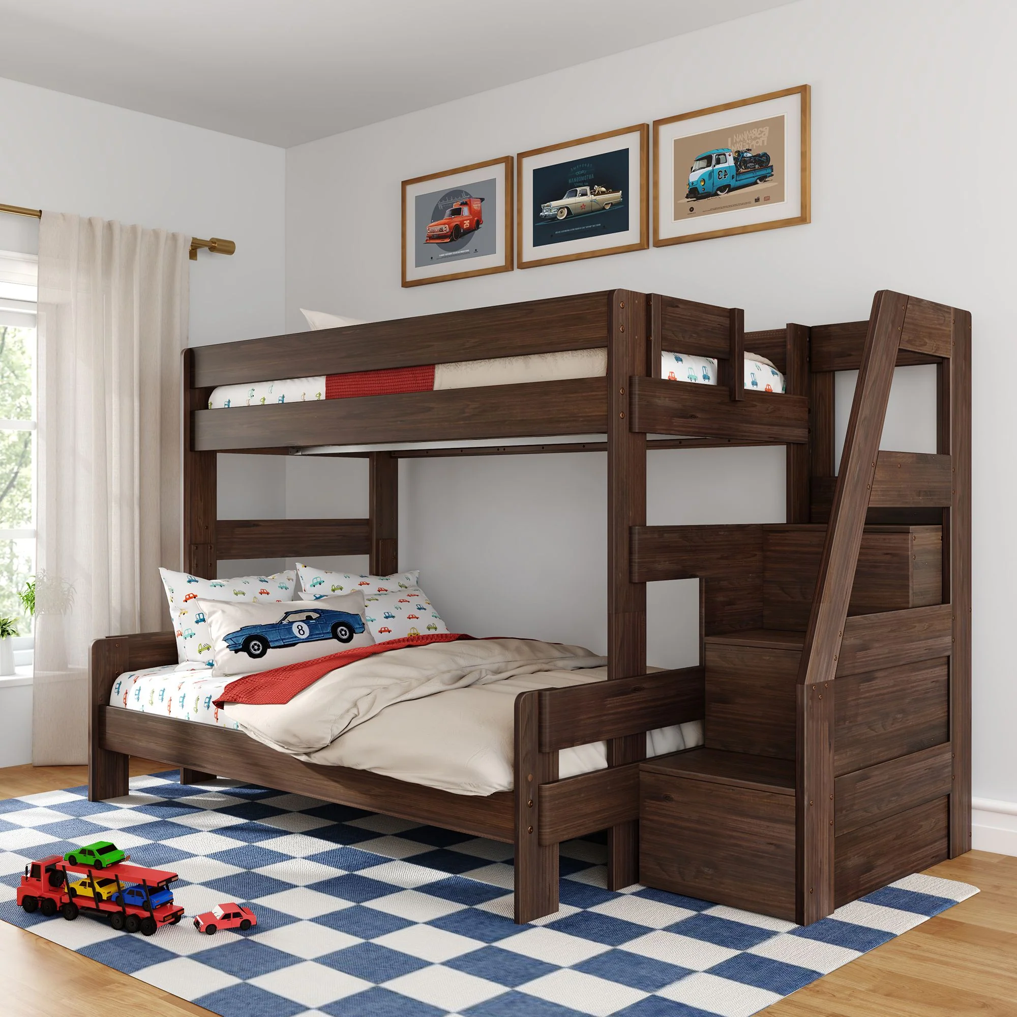 Modern Farmhouse Twin Over Full Bunk Bed With Stairs - Image 3