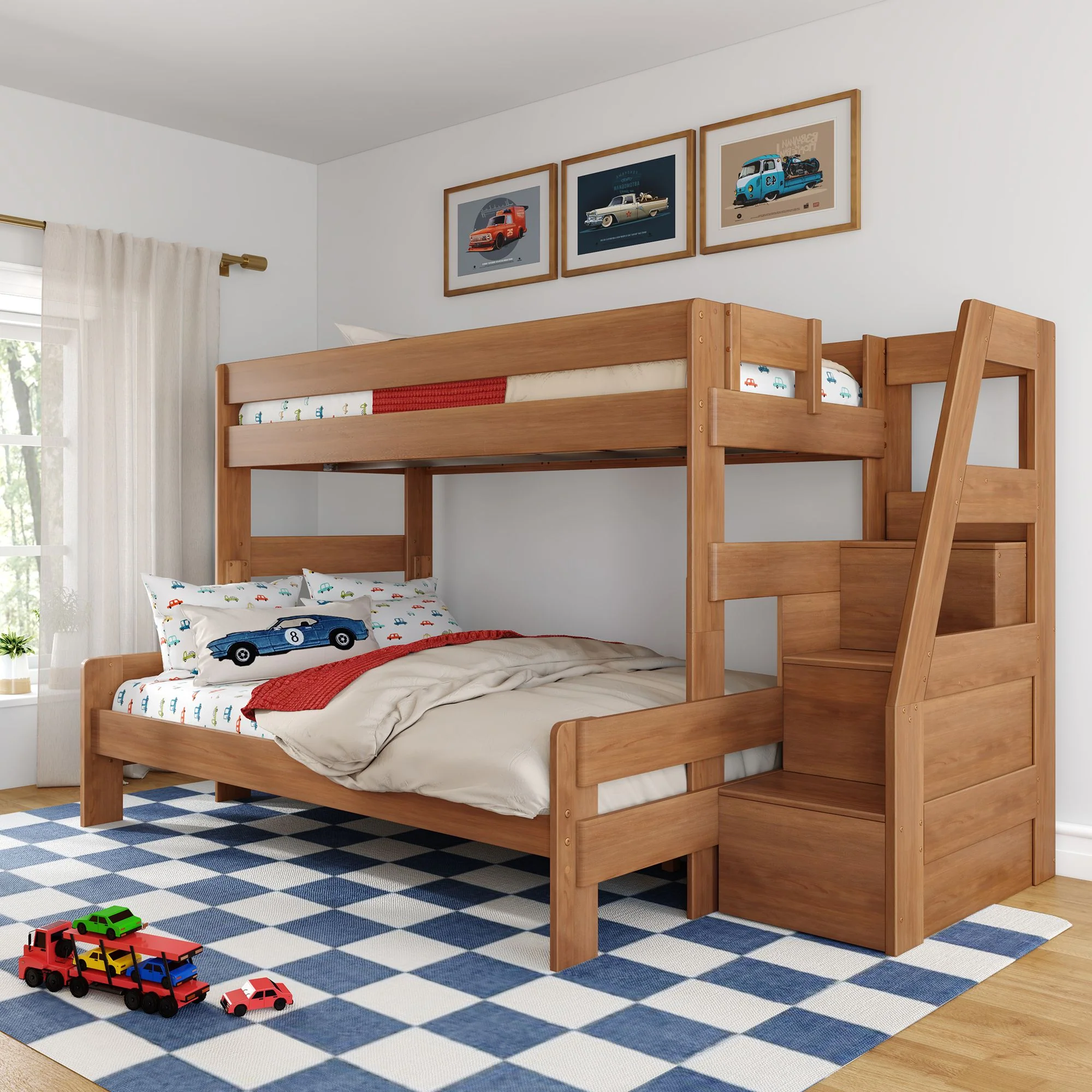 Modern Farmhouse Twin XL Over Queen Bunk Bed With Stairs - Image 4