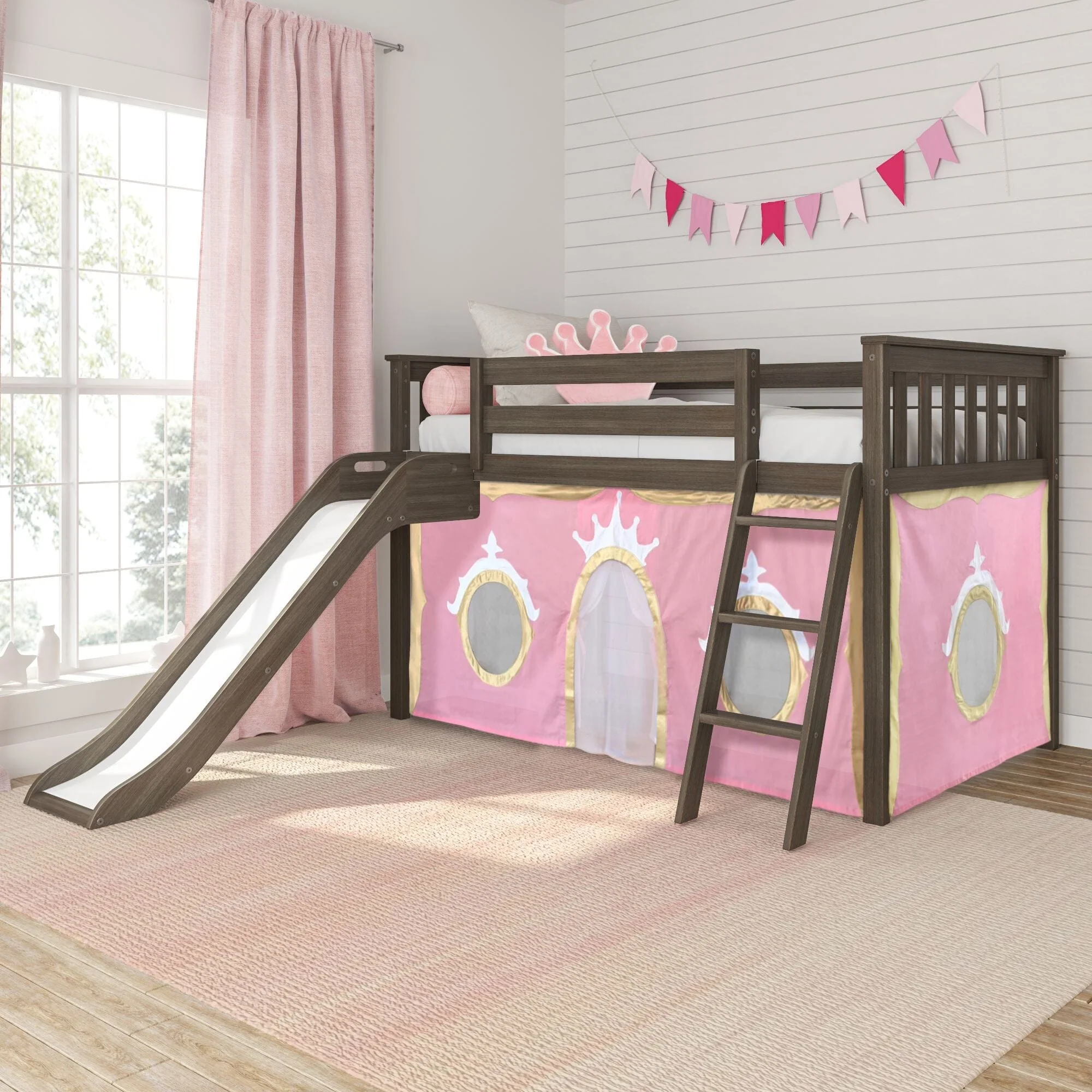 (Combined Listing) Twin Low Loft Bed with Slide & Curtain - Image 5