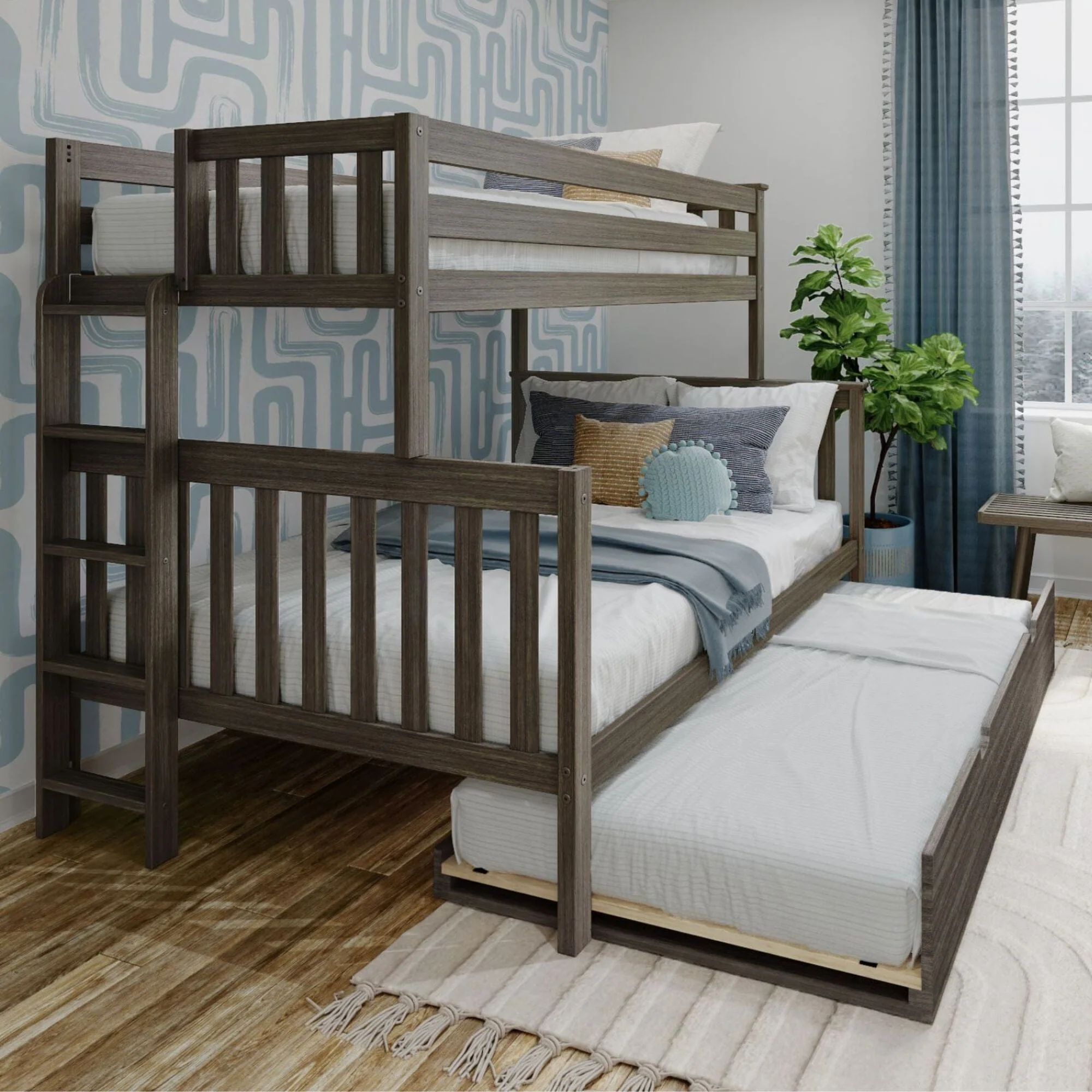 Twin Over Full Bunk Bed With Ladder on End & Trundle - Image 2