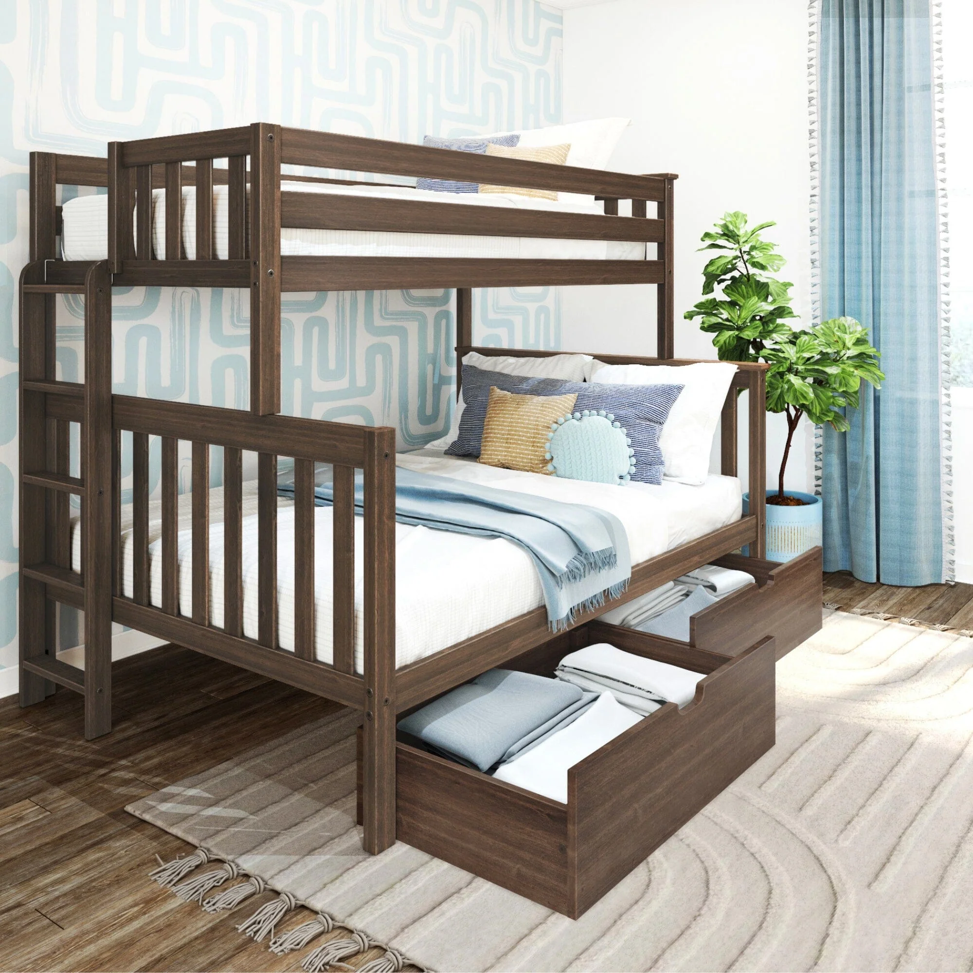 Twin Over Full Bunk Bed With Storage Drawers & Ladder on End - Image 3