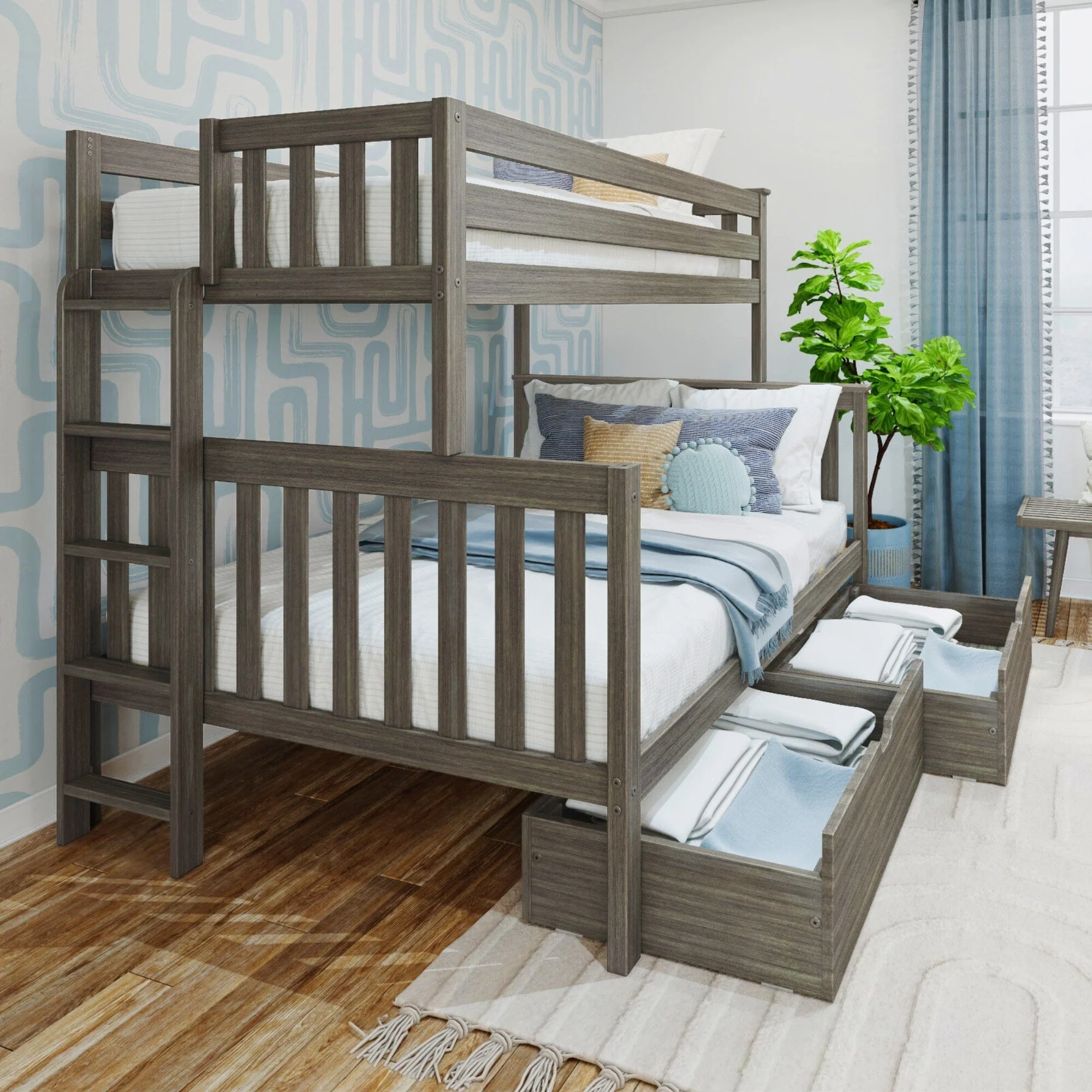 Twin Over Full Bunk Bed With Storage Drawers & Ladder on End - Image 4