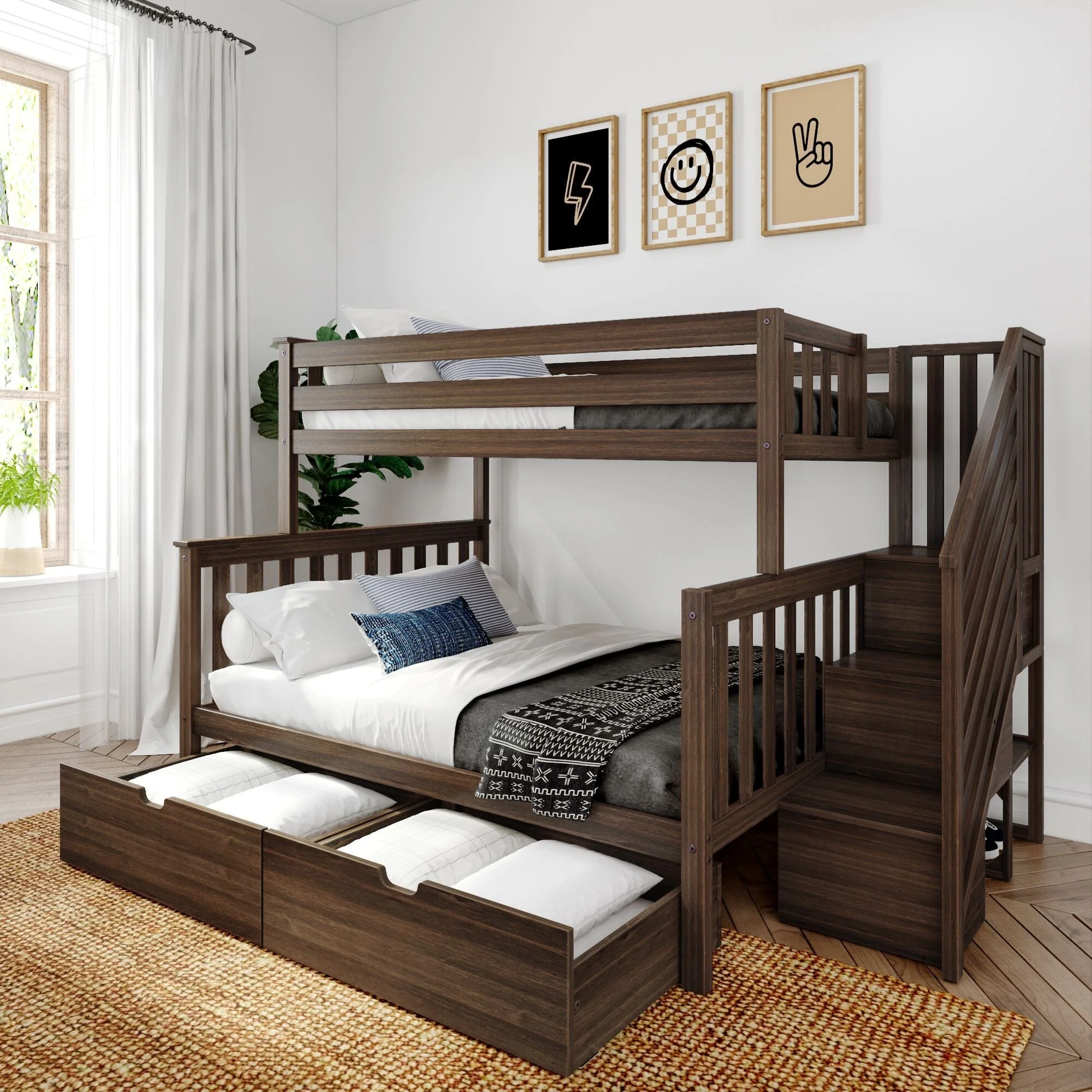 Twin Over Full Bunk Bed With Stairs & Storage Drawers - Image 4