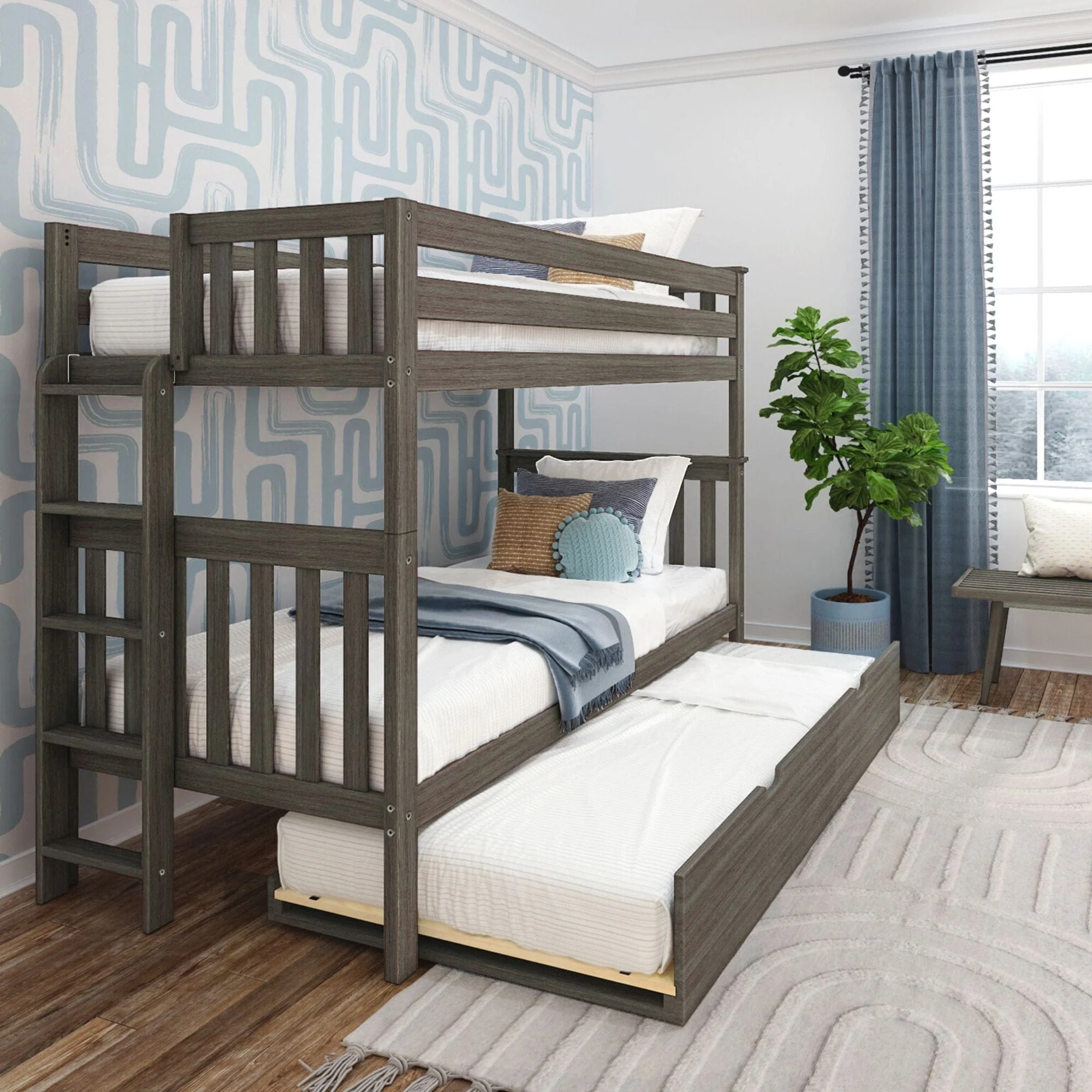 Twin Over Twin Bunk Bed With Trundle & Ladder on End - Image 2