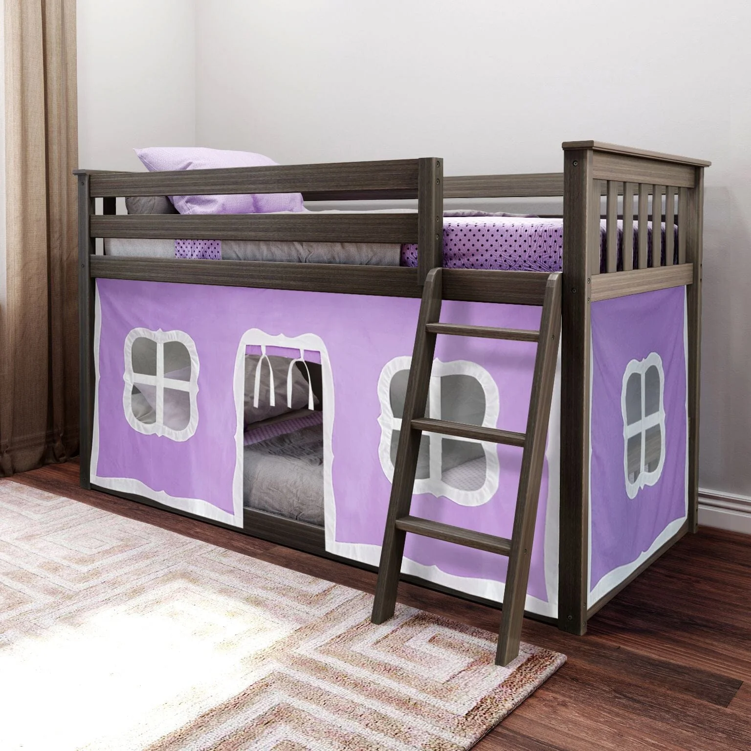 Twin Over Twin Low Bunk Bed With Curtain - Image 16