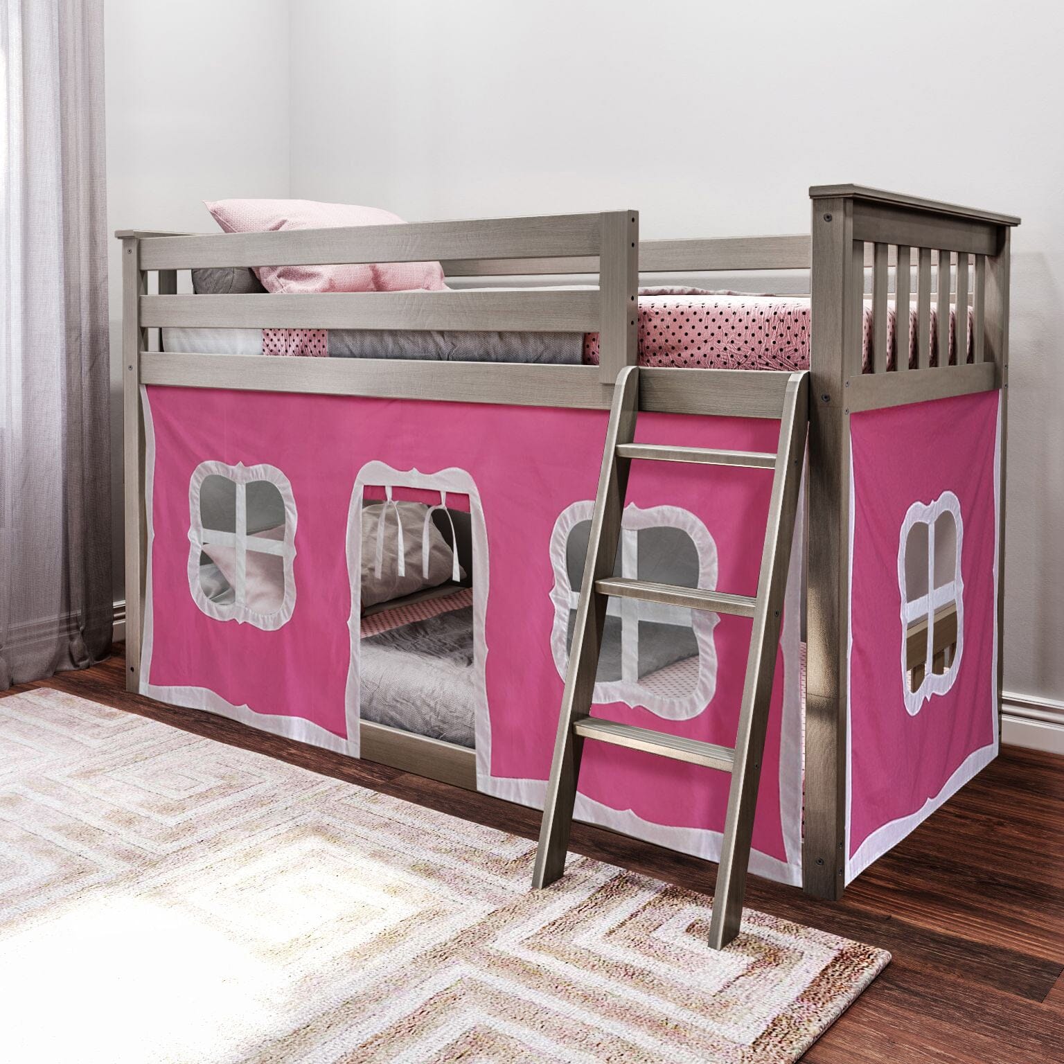 Twin Over Twin Low Bunk Bed With Curtain - Image 6