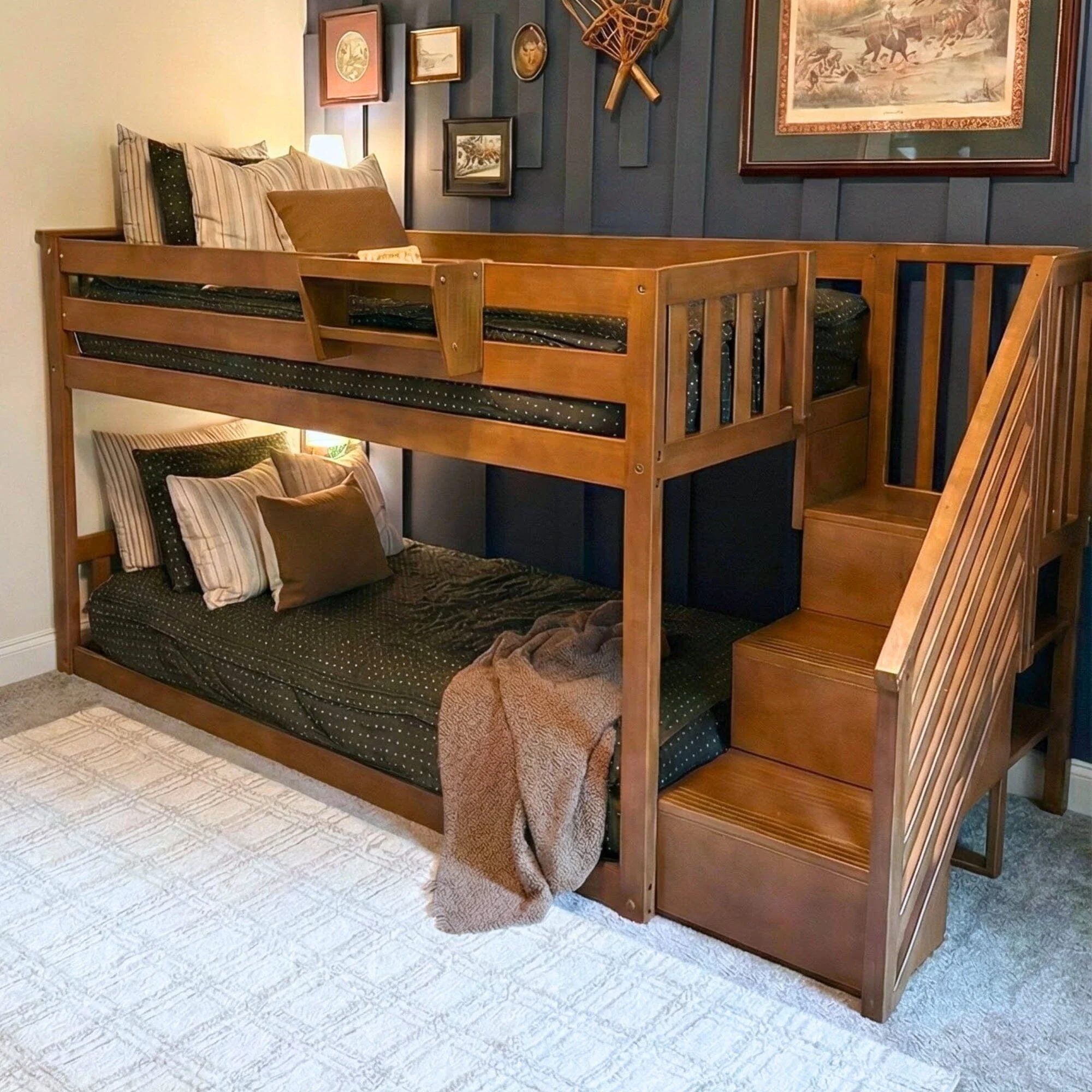 Twin Over Twin Low Bunk Bed With Stairs - Image 4