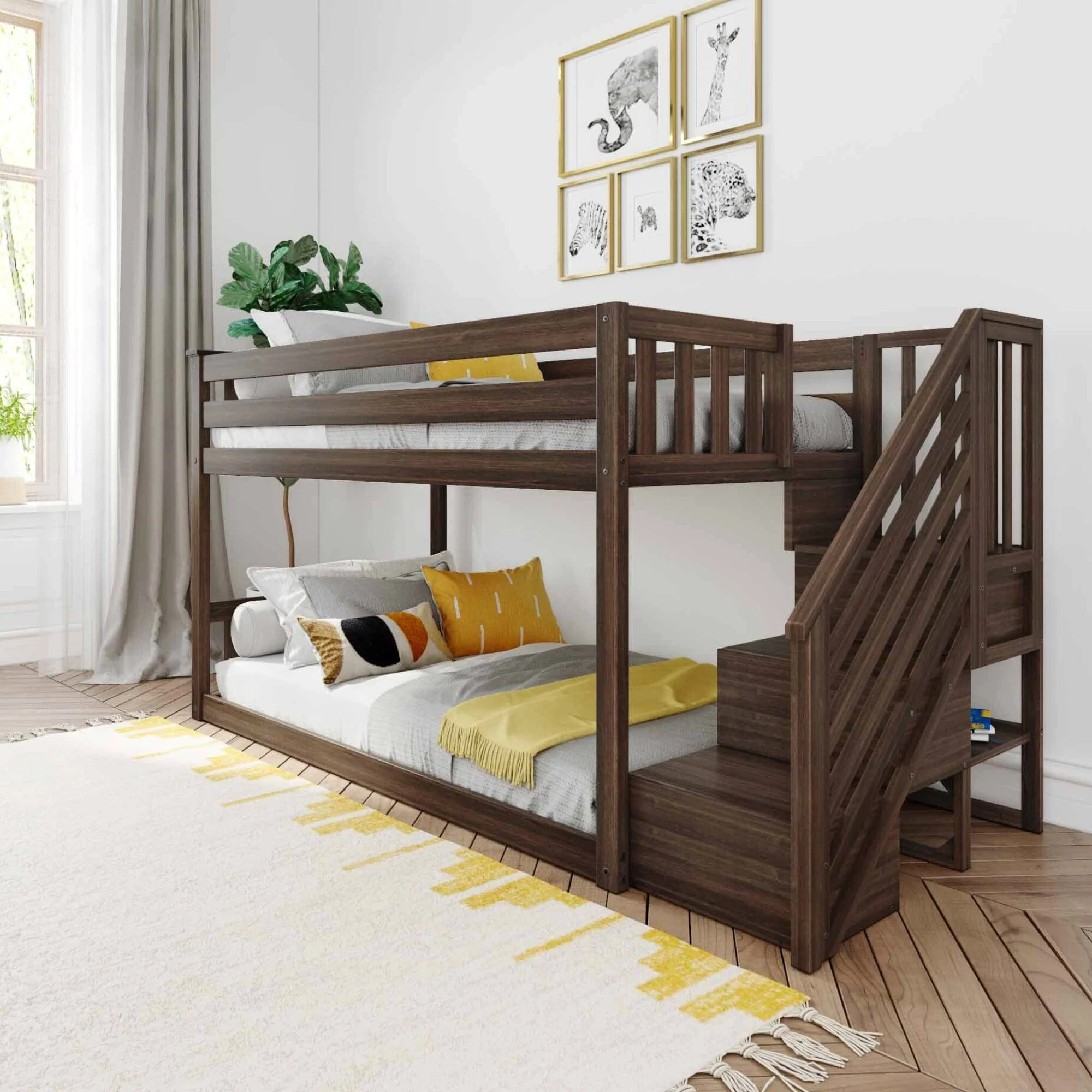 Twin Over Twin Low Bunk Bed With Stairs - Image 3