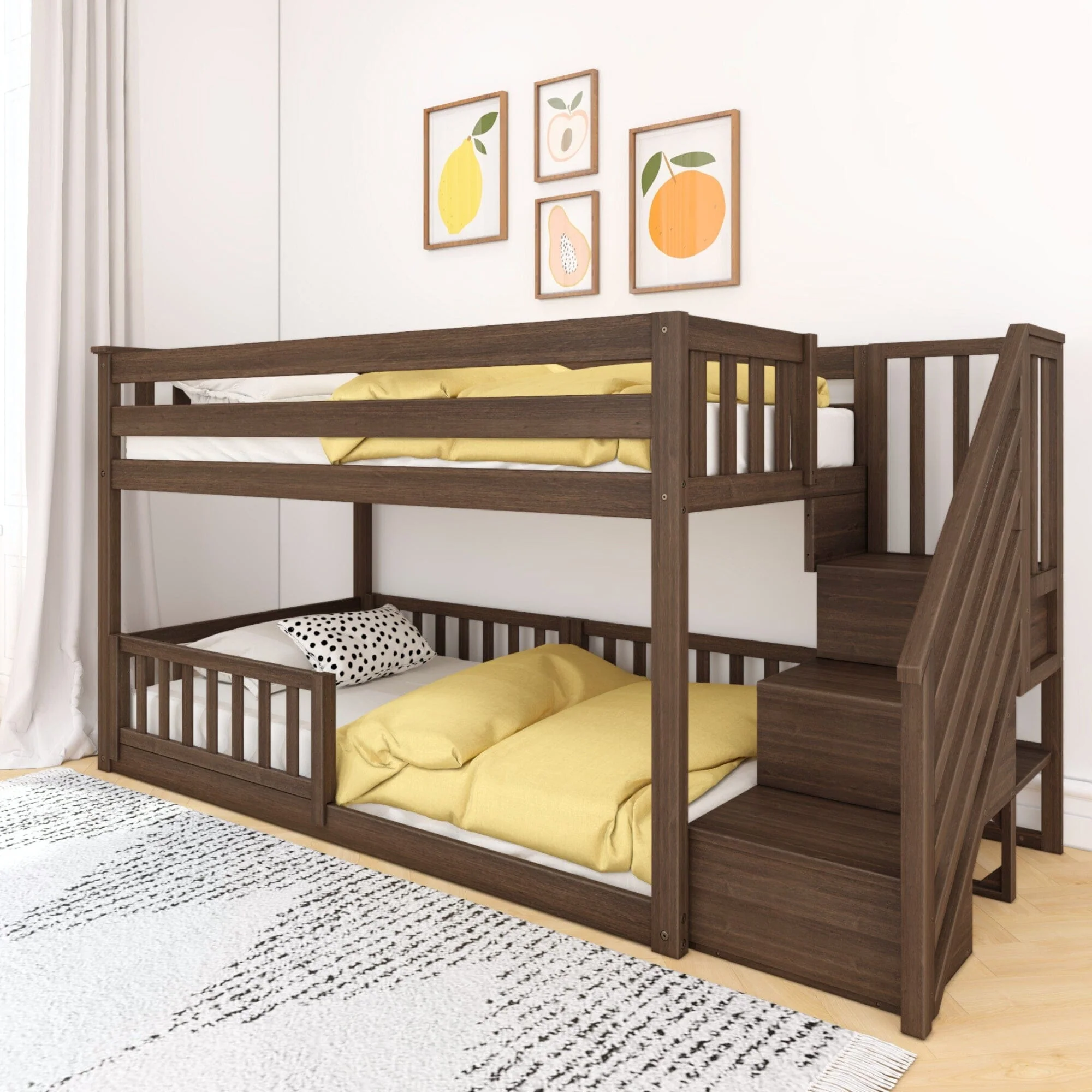 Twin Over Twin Low Bunk Bed With Stairs & Guardrails - Image 12