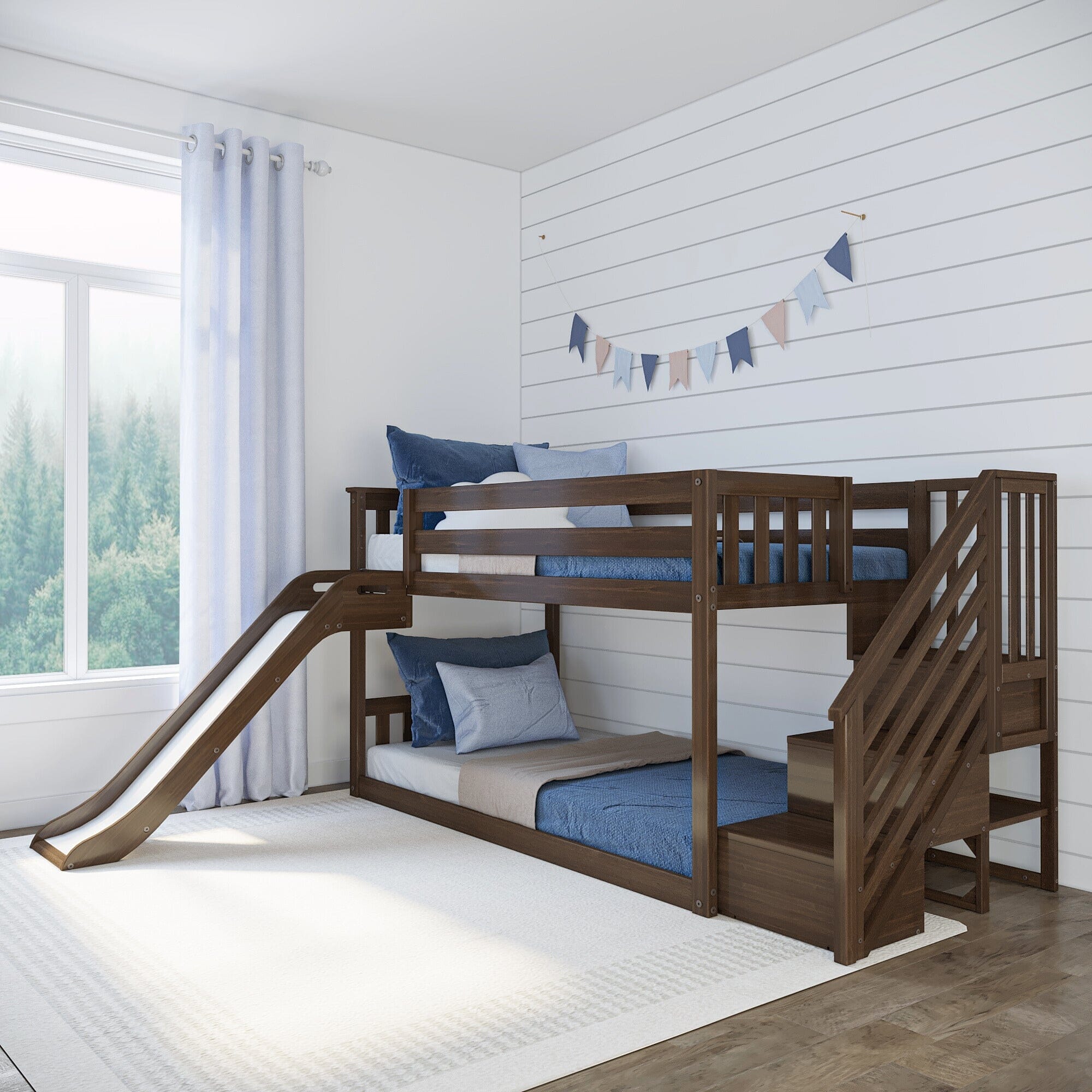 Twin Over Twin Low Bunk Bed With Slide & Stairs - Image 4