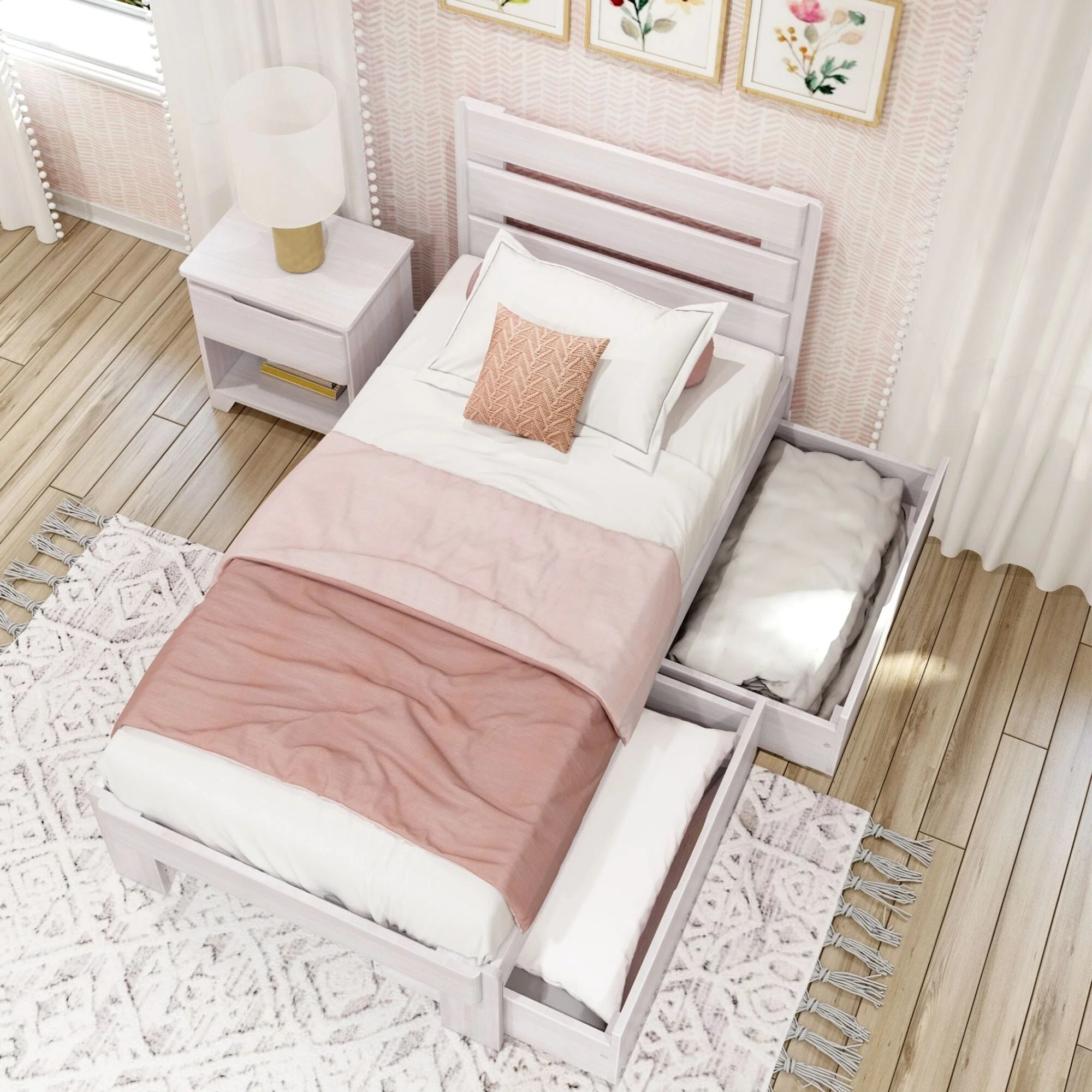 Modern Farmhouse Twin Plank Bed With Storage Drawers - Image 10