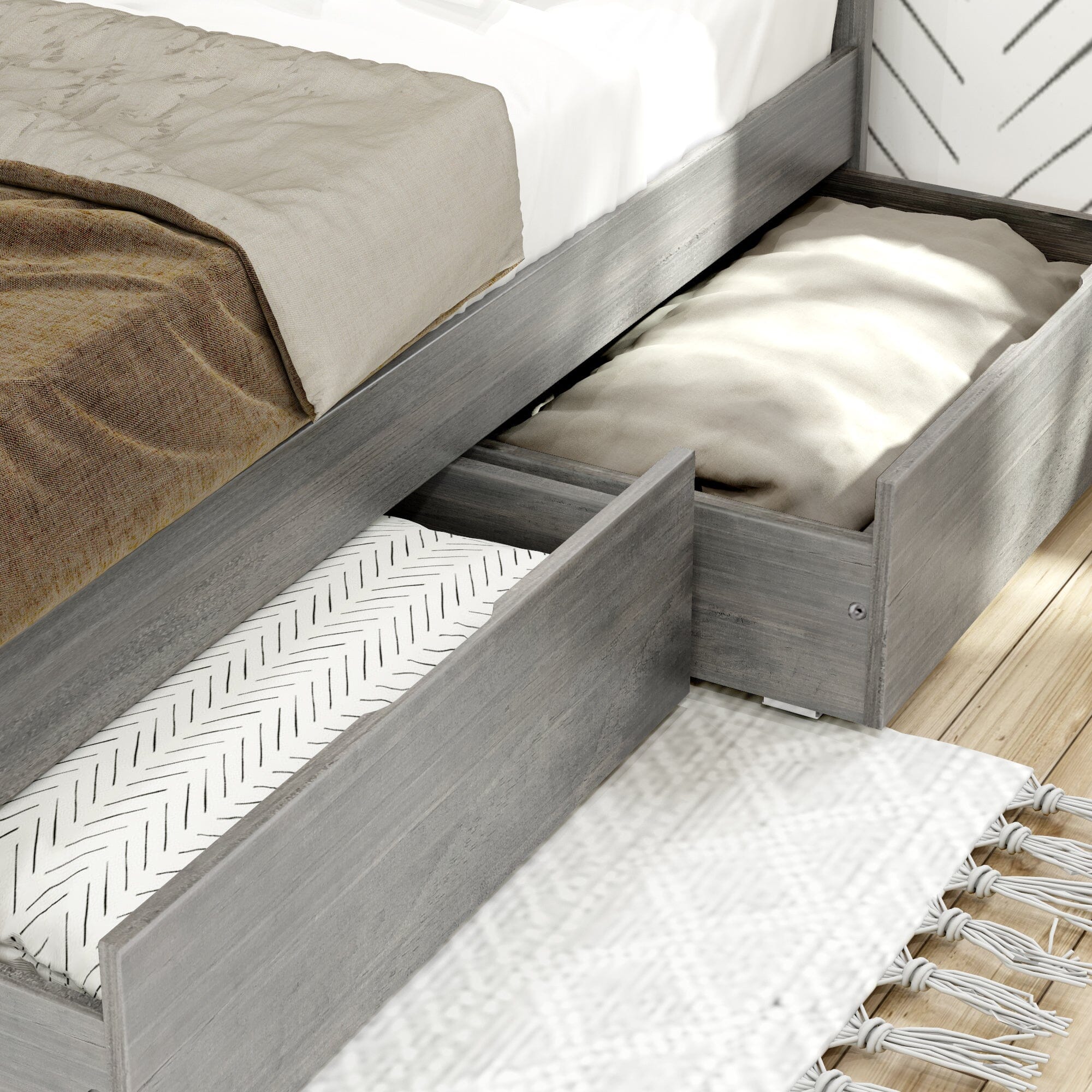 Modern Farmhouse Twin Plank Bed With Storage Drawers - Image 9