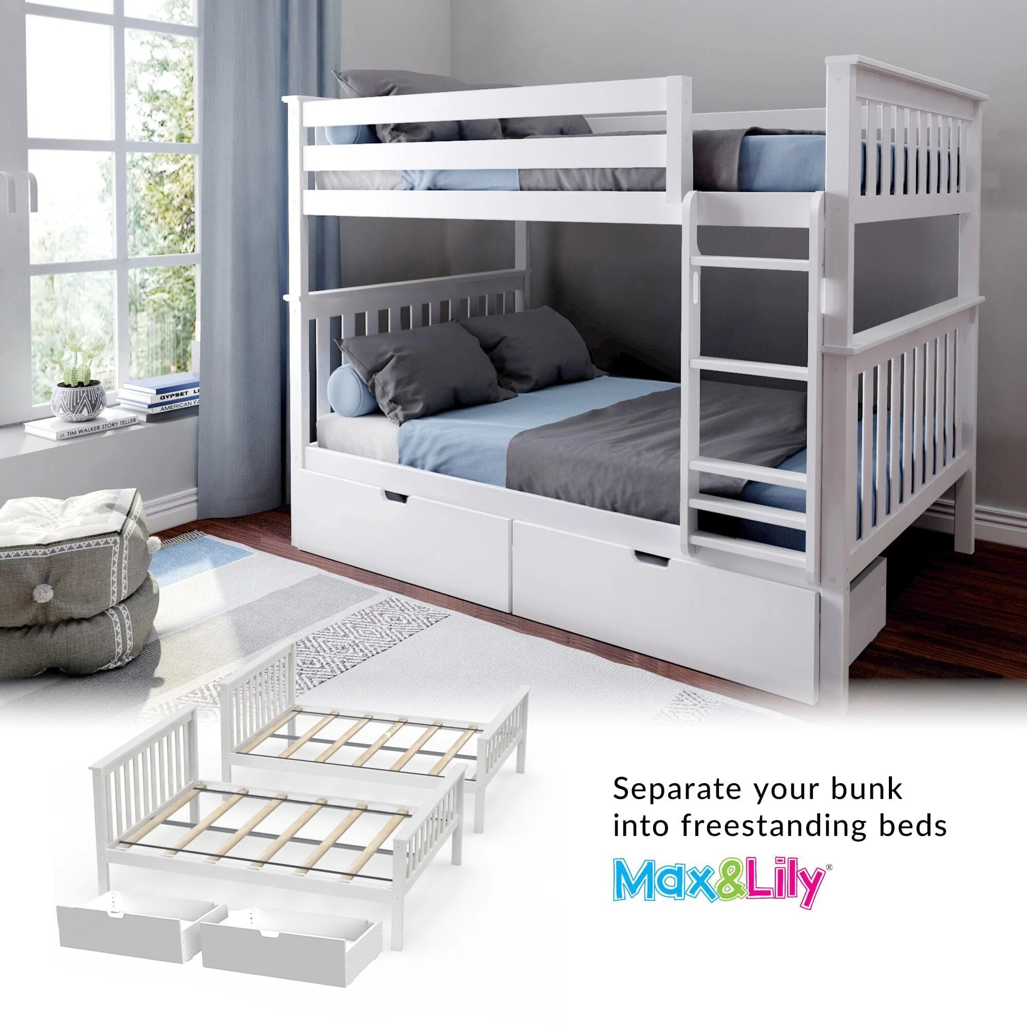 Full Over Full Bunk Bed With Storage Drawers - Image 11