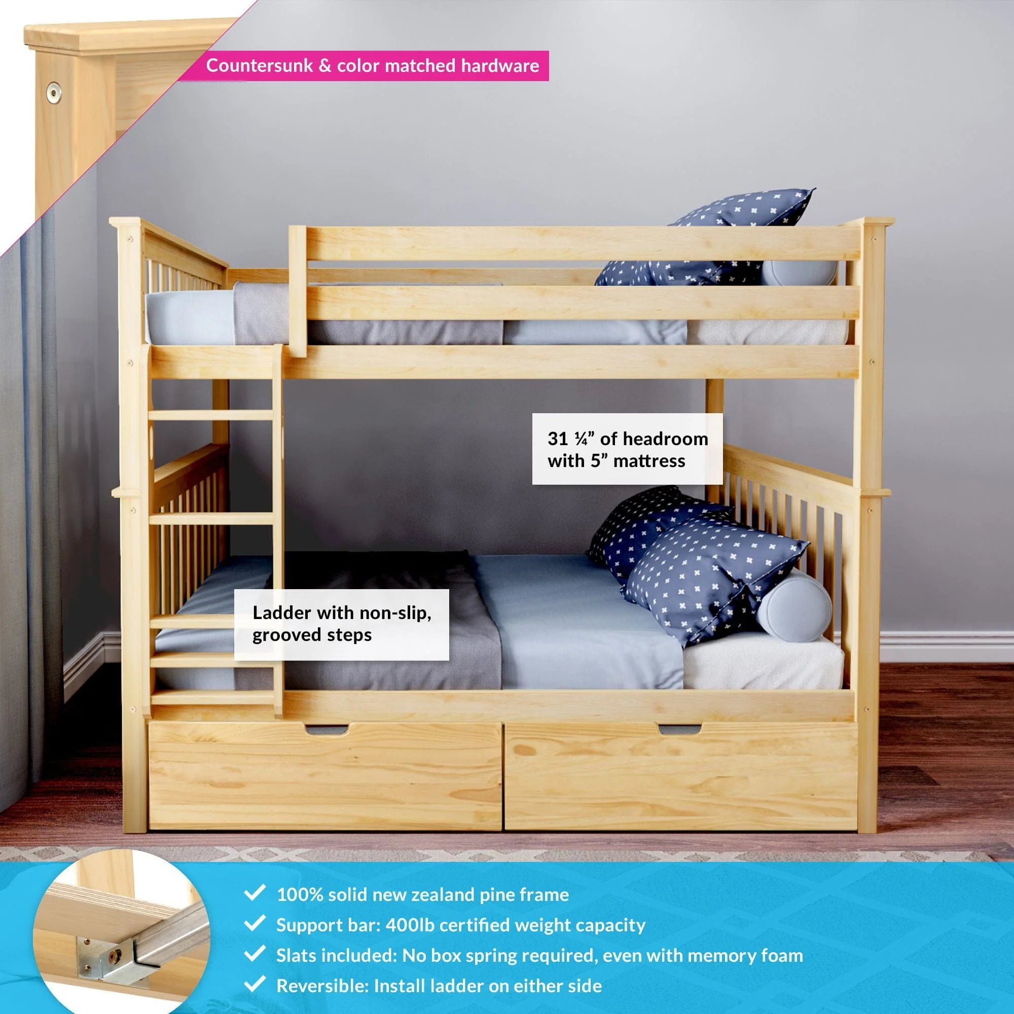 Full Over Full Bunk Bed With Storage Drawers - Image 4
