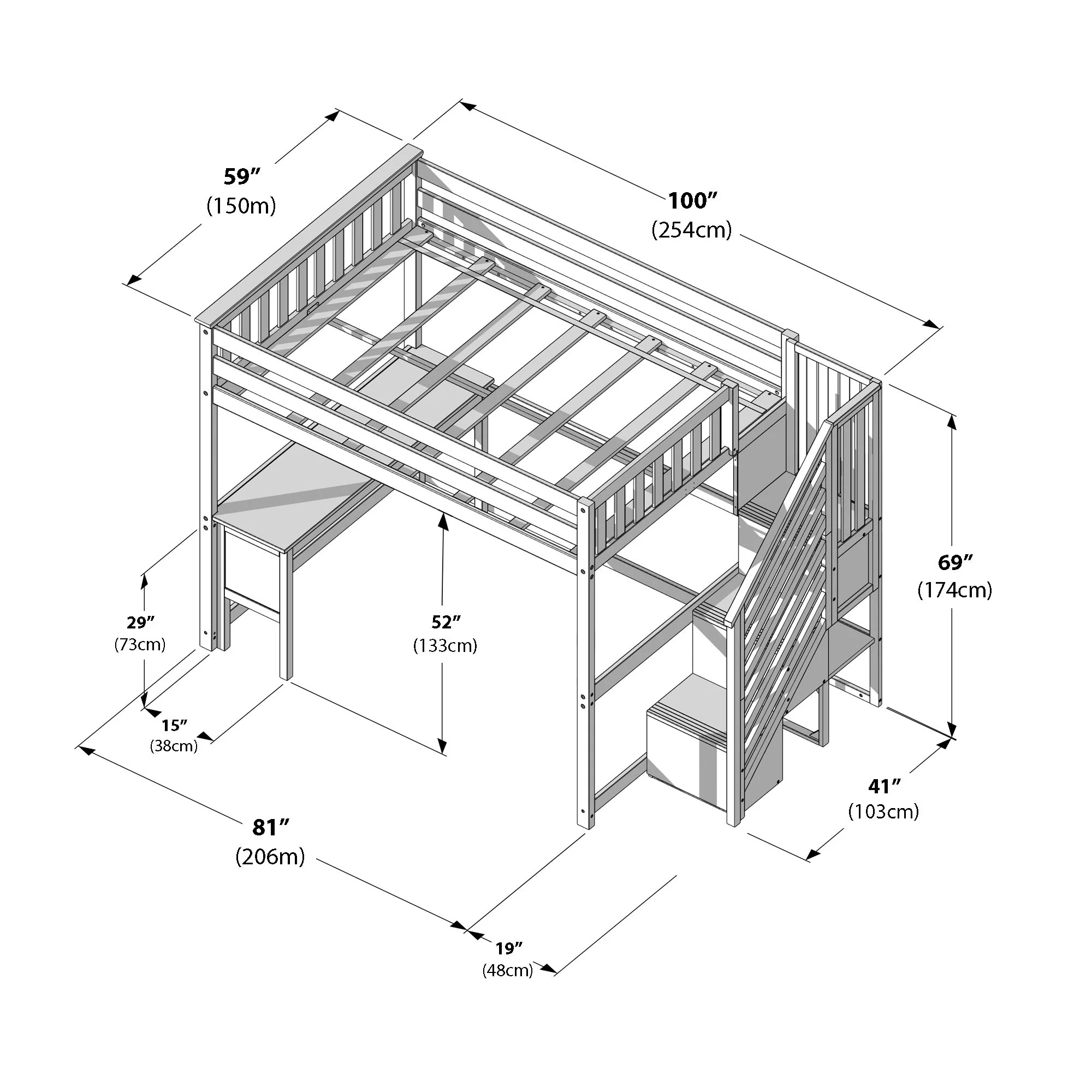 Full Loft Bed With Desk & Stairs - Image 35