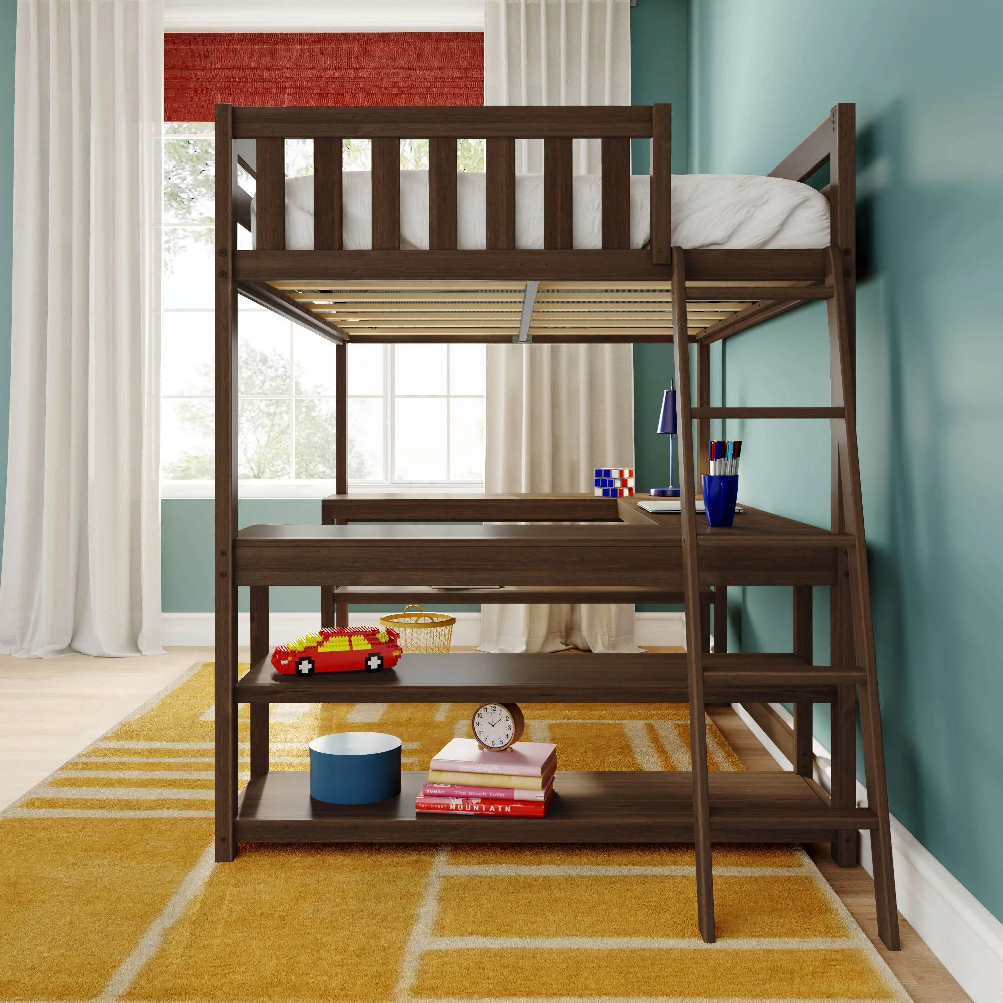 Full Loft Bed With Wraparound Desk & Ladder On End - Image 18