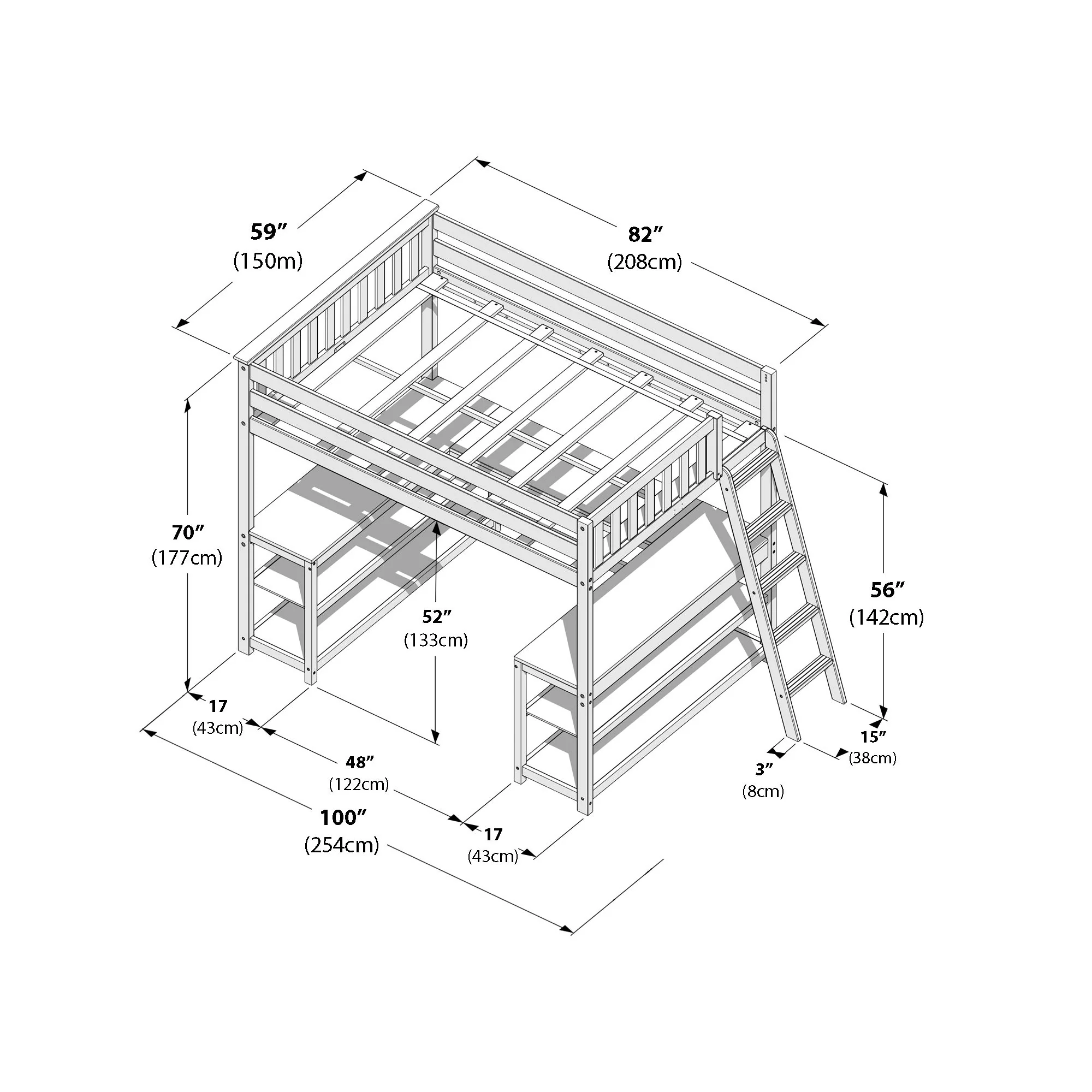 Full Loft Bed With Wraparound Desk & Ladder On End - Image 33