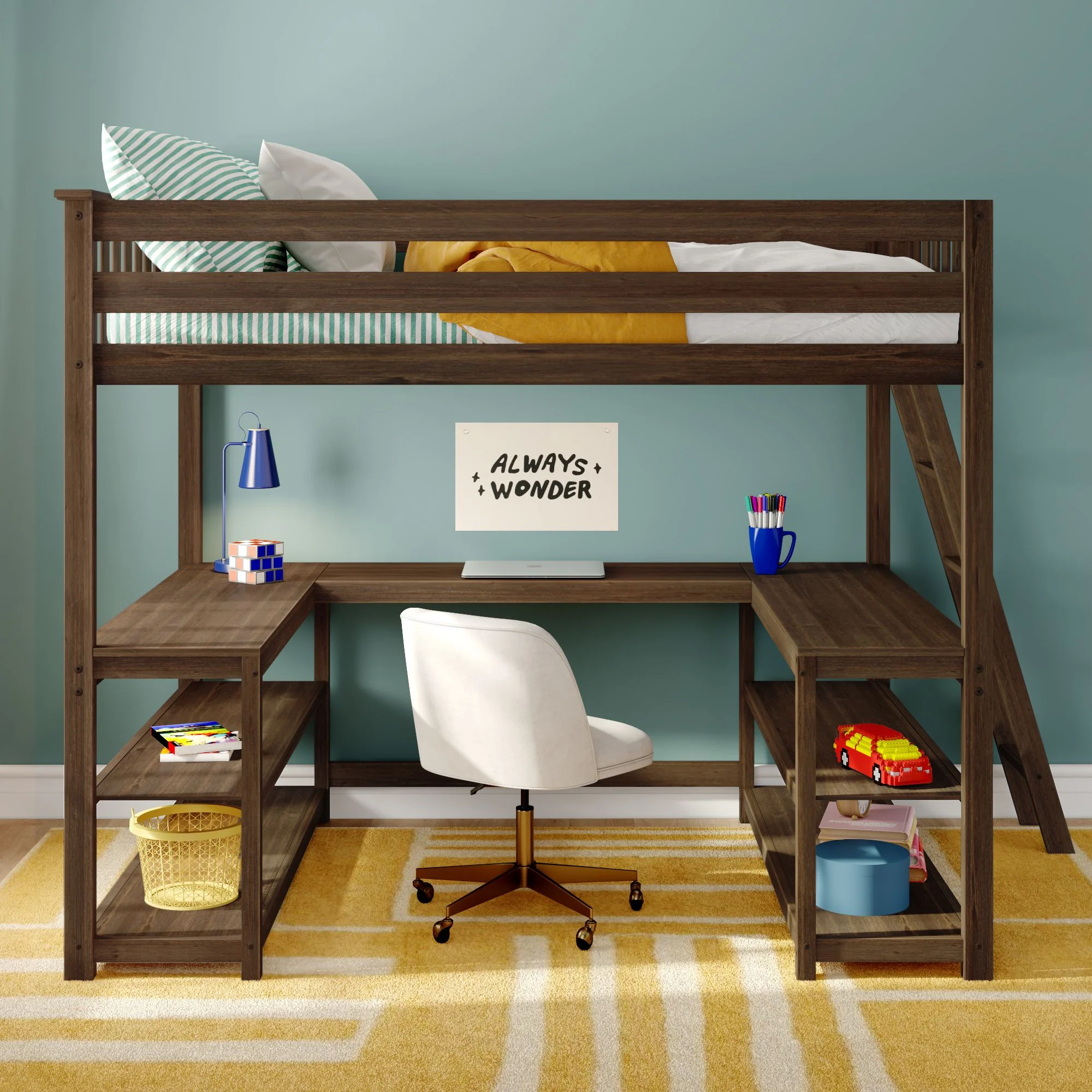 Full Loft Bed With Wraparound Desk & Ladder On End - Image 6
