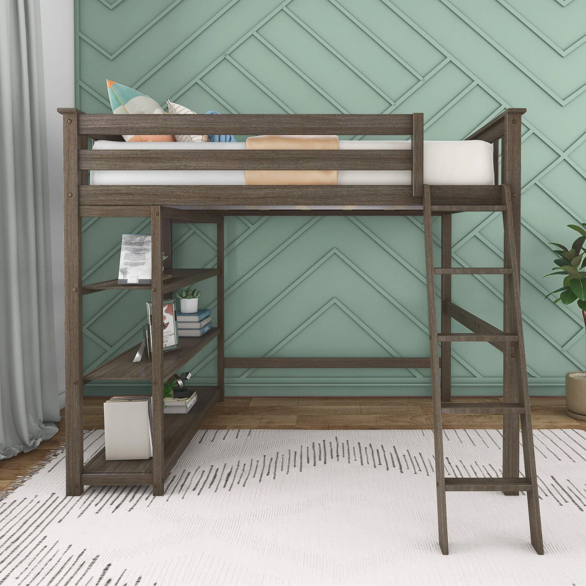 Full Loft Bed With Bookcase - Image 8