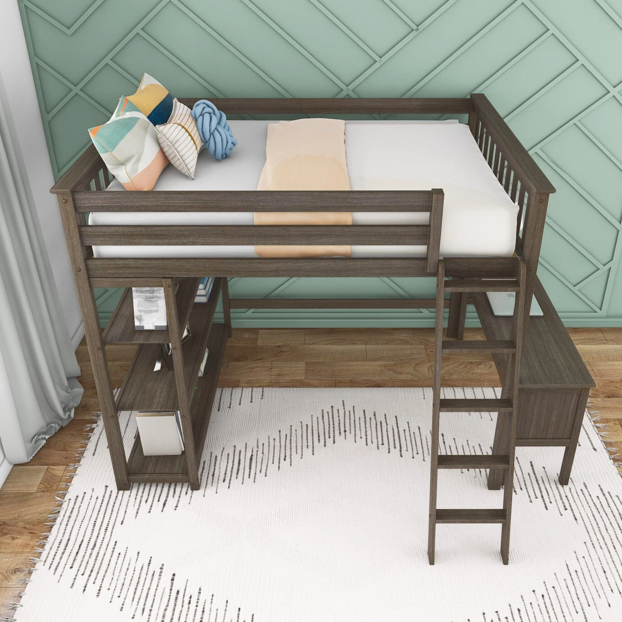 Full Loft Bed With Bookcase & Desk - Image 20