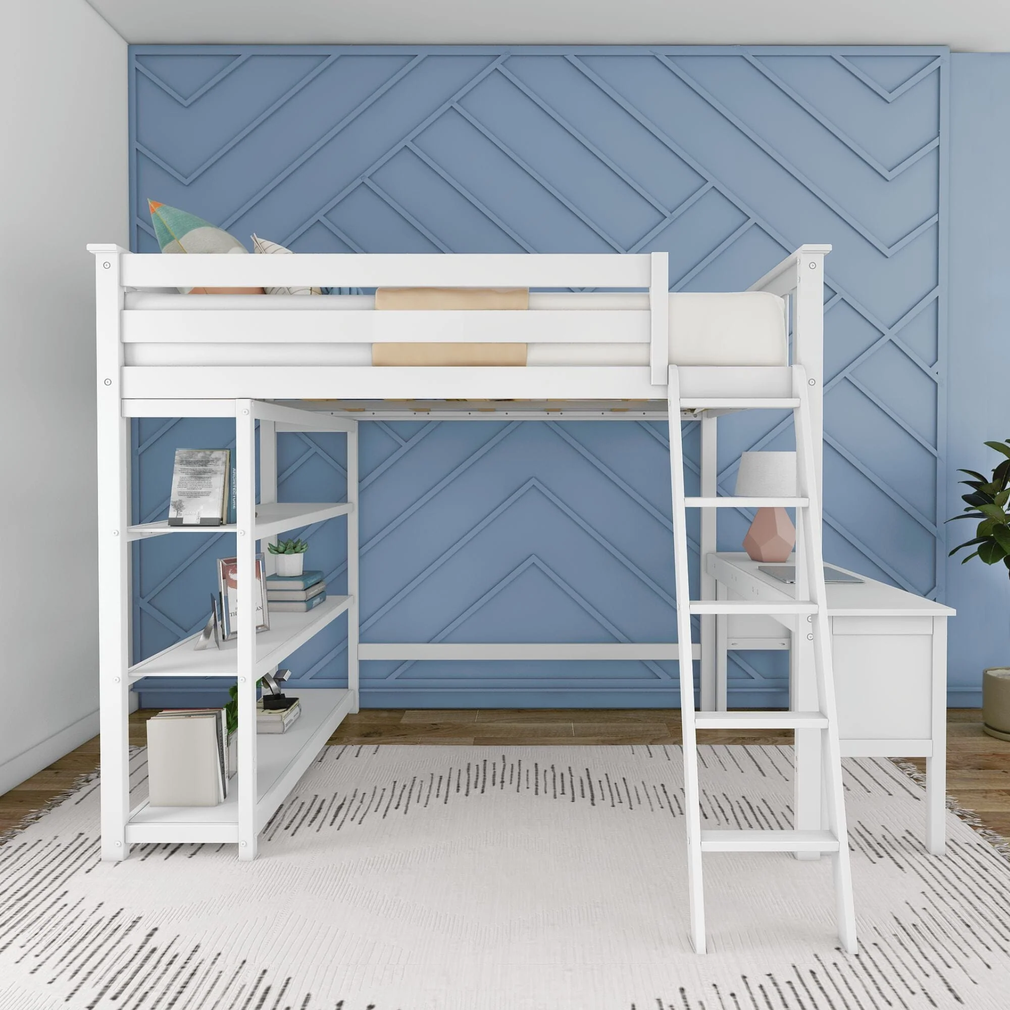 Full Loft Bed With Bookcase & Desk - Image 5