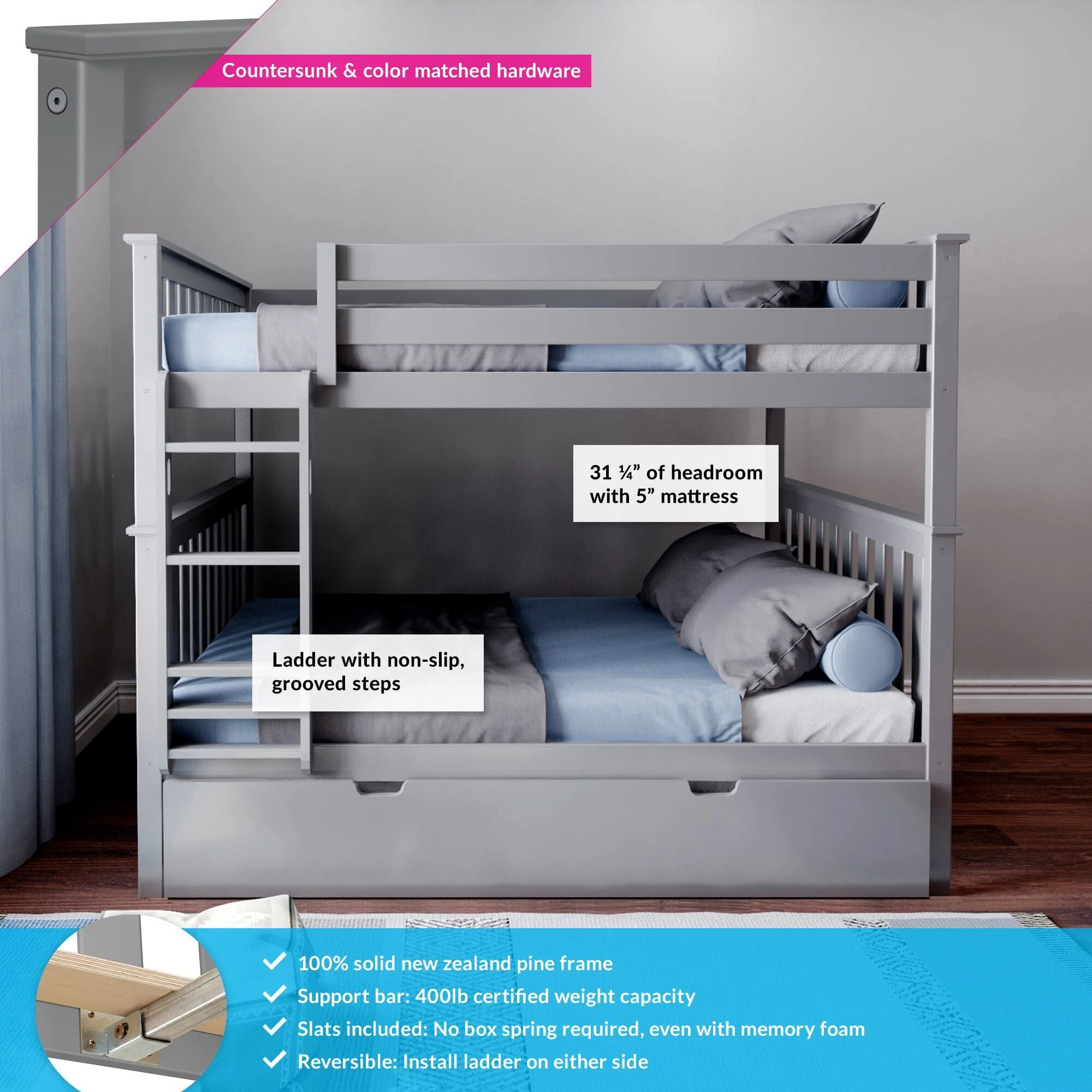 Full Over Full Bunk Bed With Trundle - Image 8