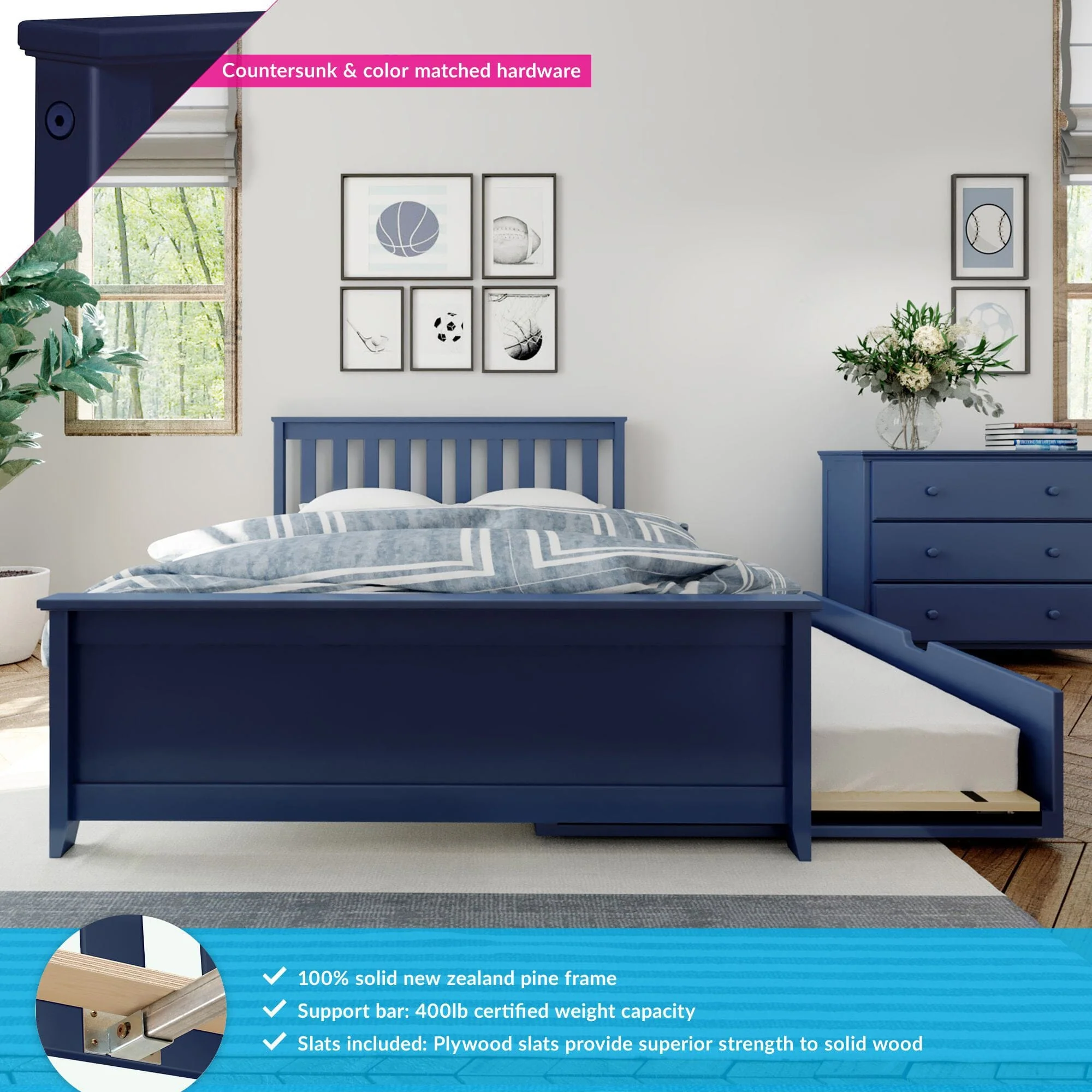 Full Slatted Bed With Trundle - Image 9