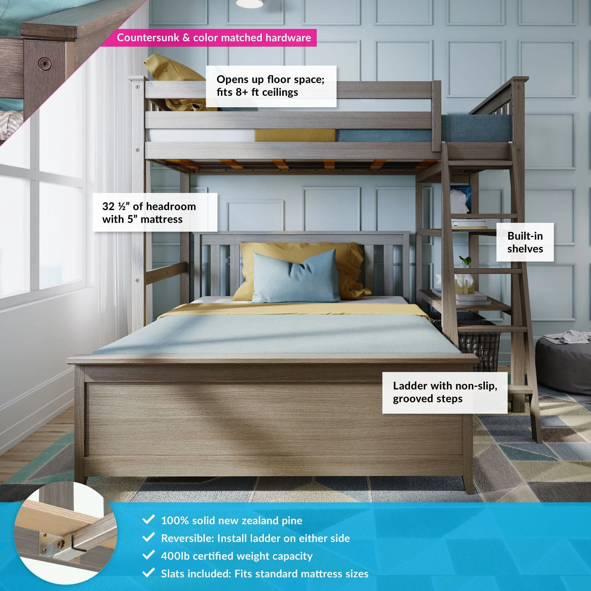 Twin Over Full L-Shaped Bunk Bed With Bookcase - Image 3