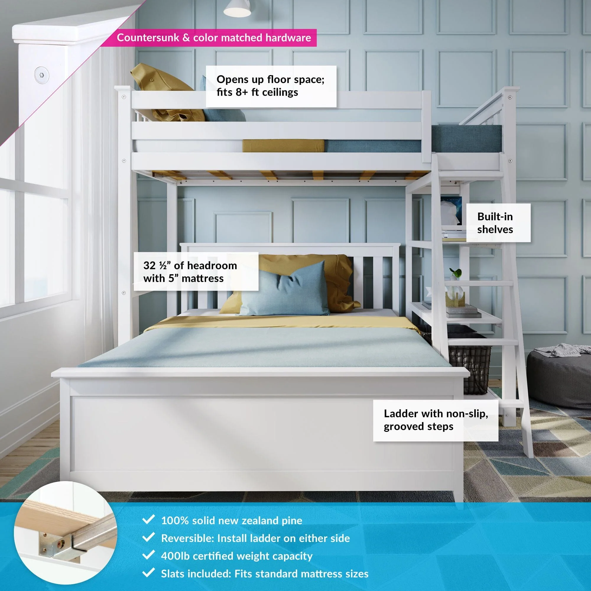 Twin Over Full L-Shaped Bunk Bed With Bookcase - Image 4