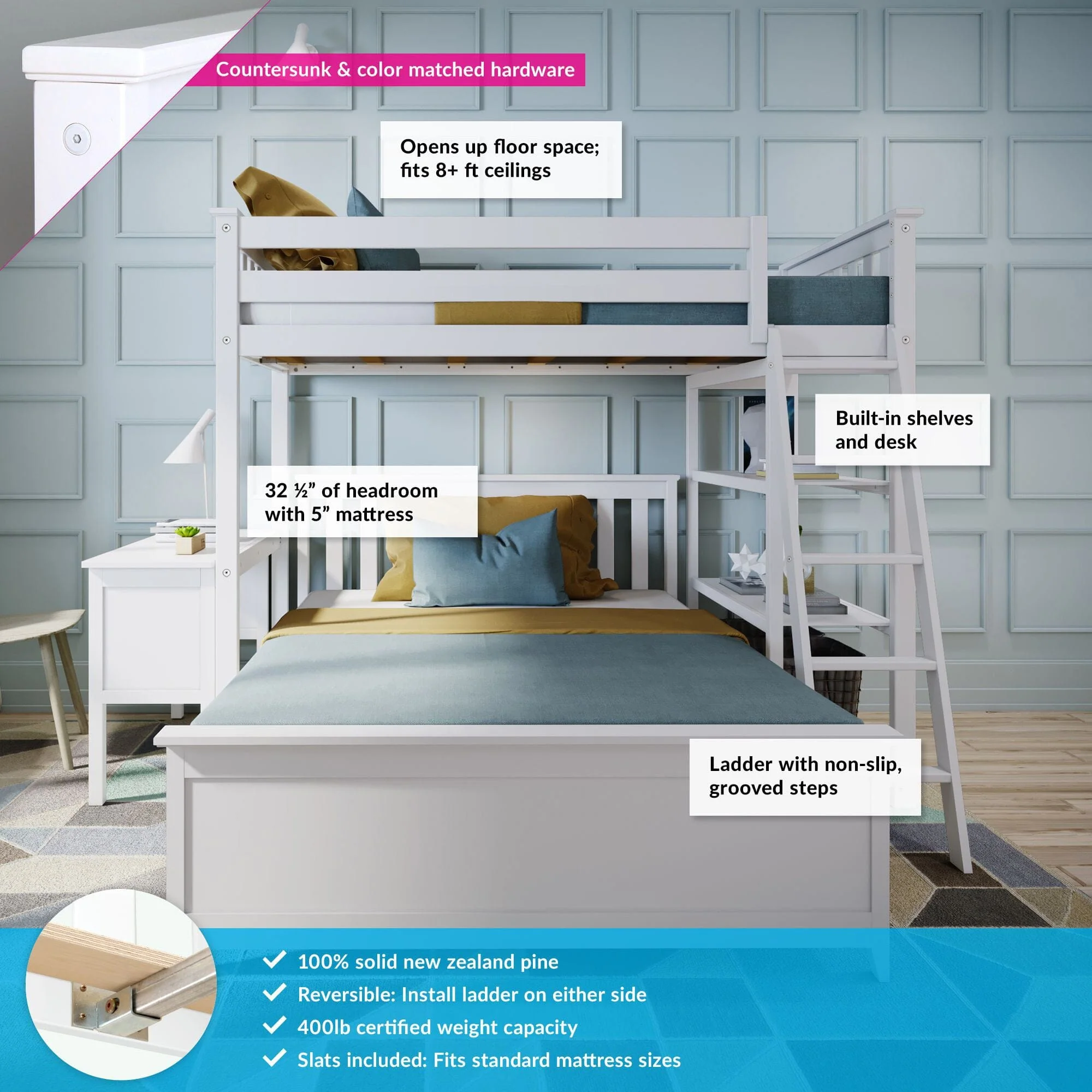 Twin Over Full L-Shaped Bunk Bed With Bookcase & Desk - Image 3