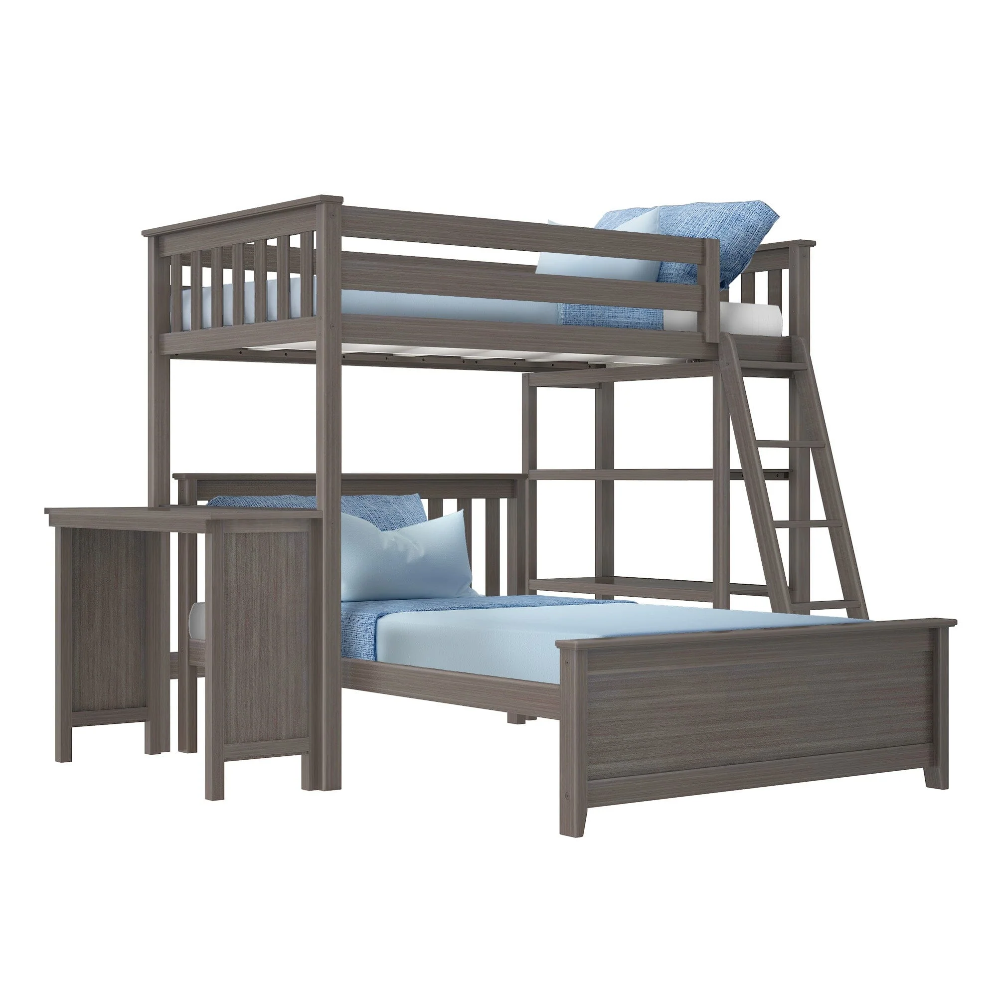 Twin Over Full L-Shaped Bunk Bed With Bookcase & Desk - Image 6