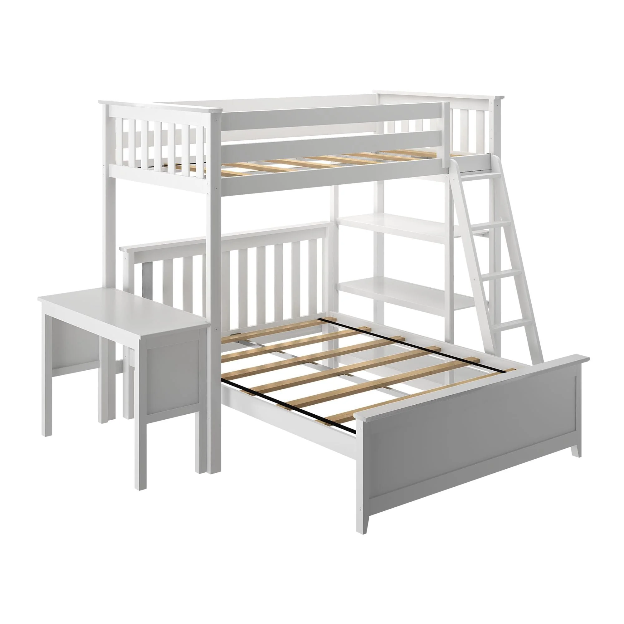 Twin Over Full L-Shaped Bunk Bed With Bookcase & Desk - Image 7