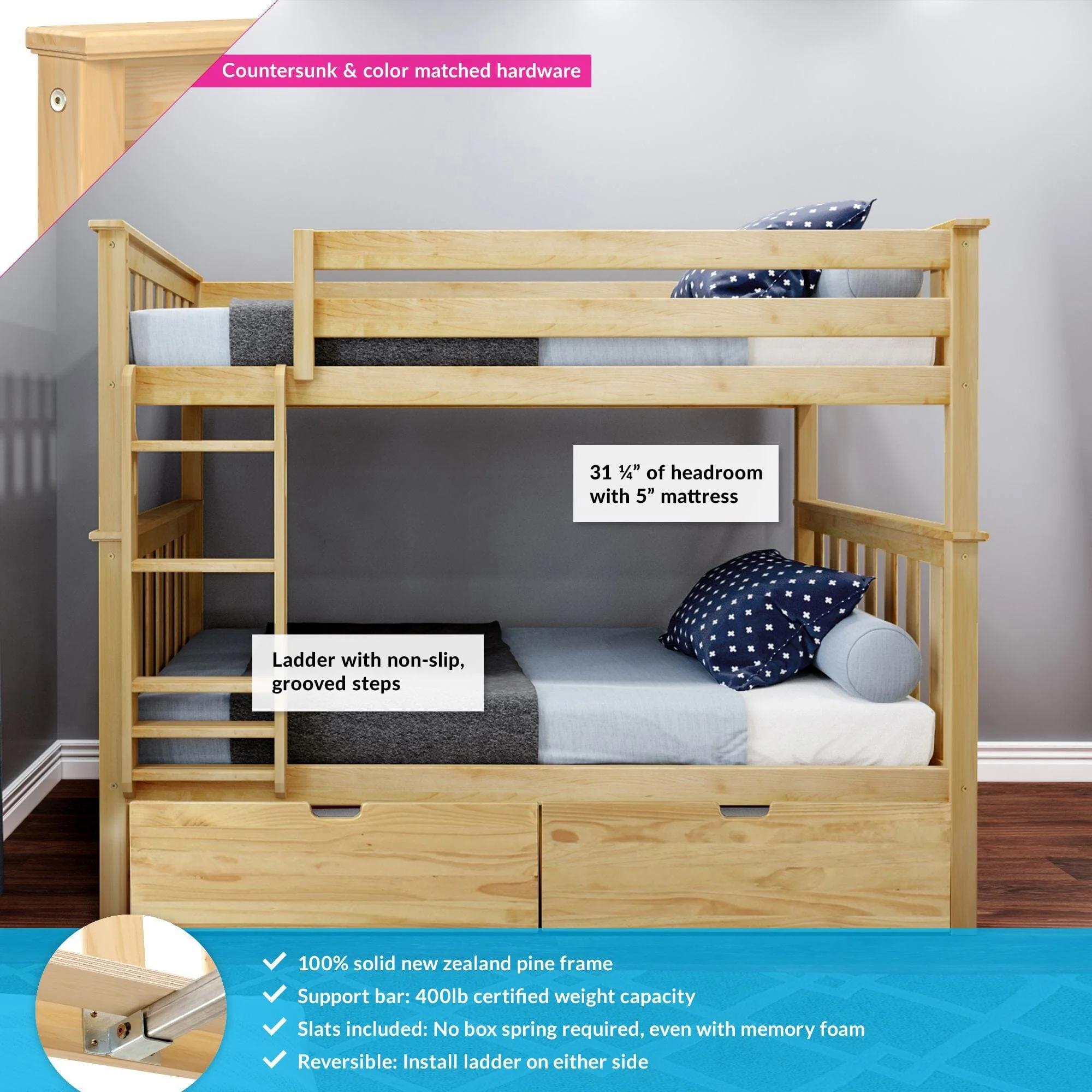 Twin Over Twin Bunk Bed With Storage Drawers - Image 4