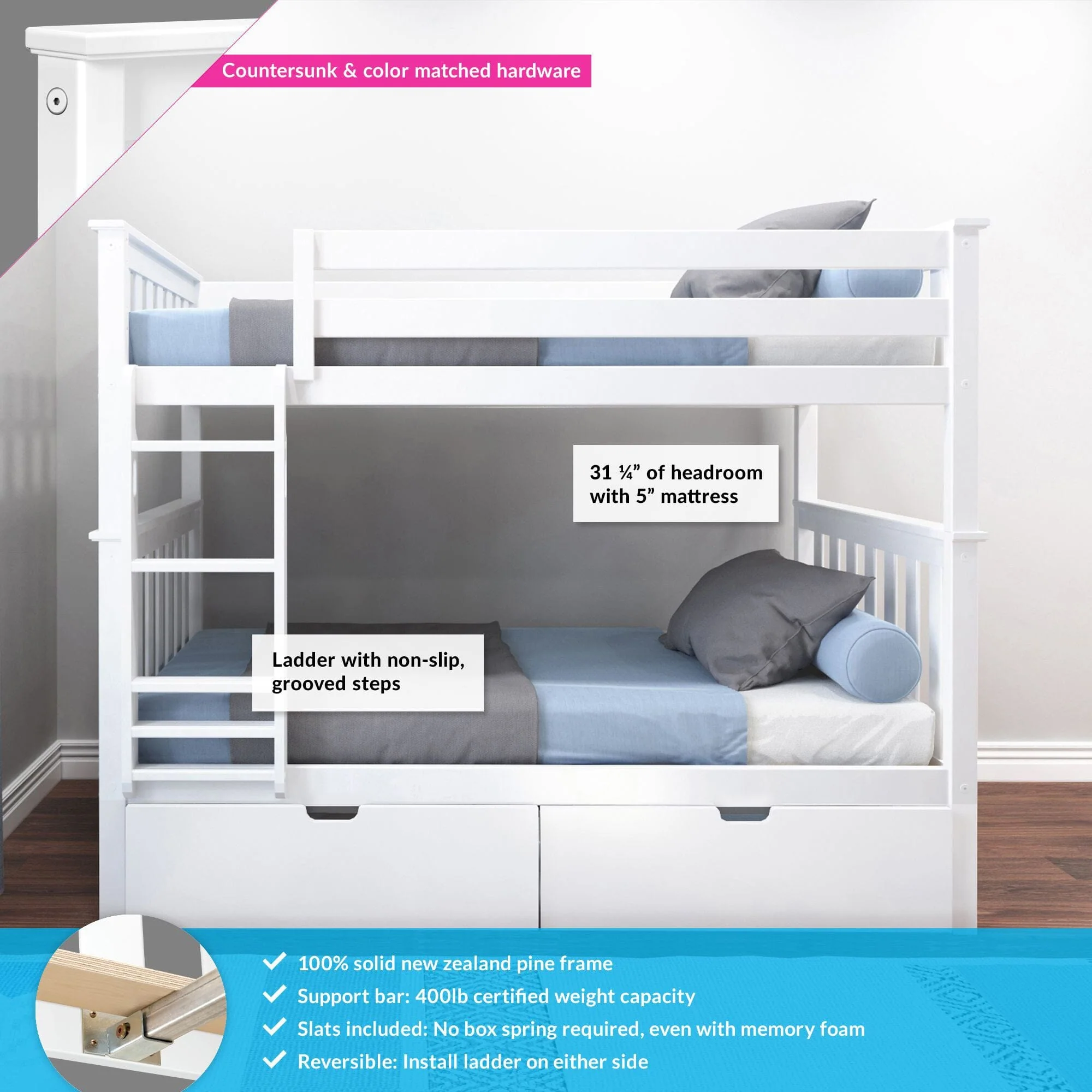Twin Over Twin Bunk Bed With Storage Drawers - Image 5