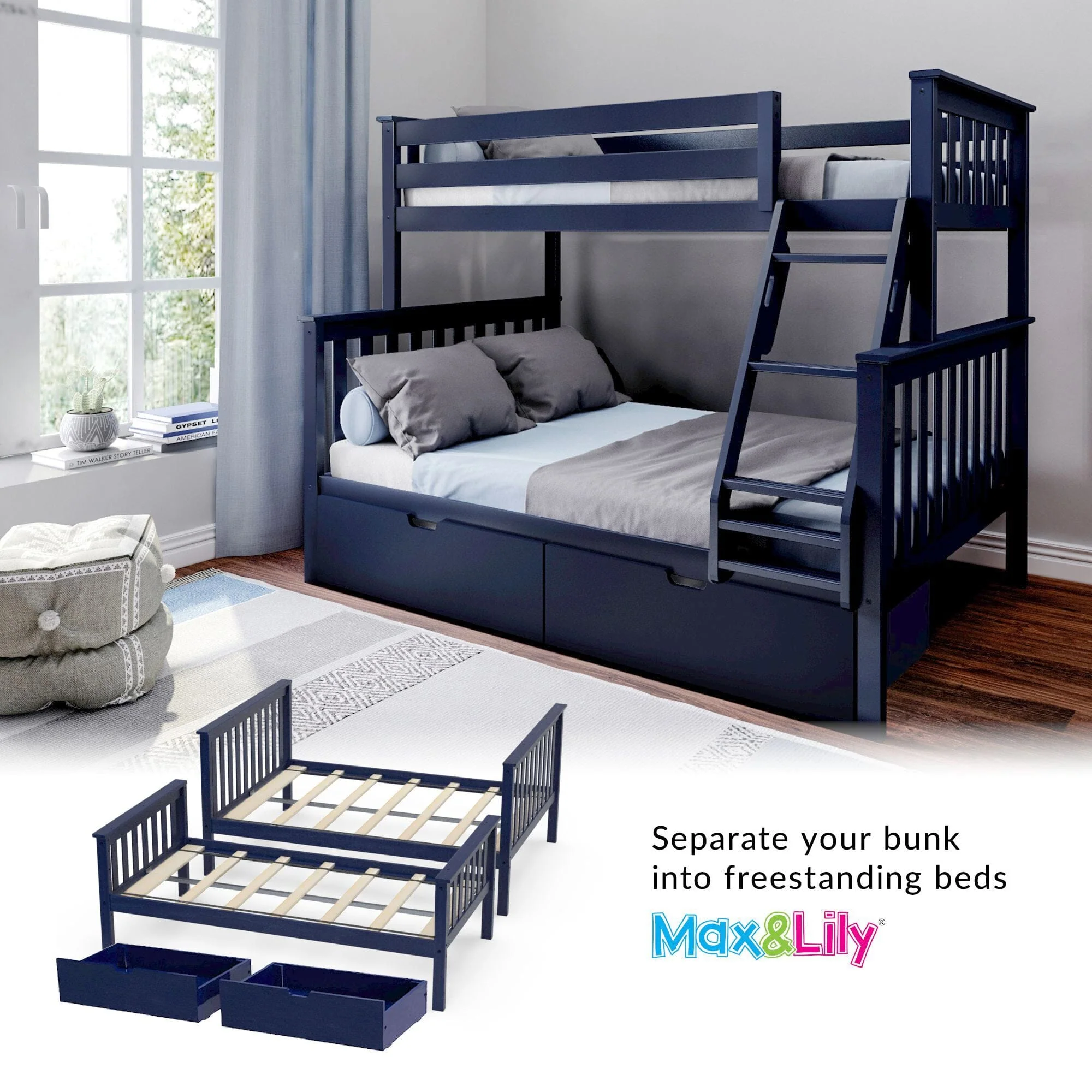 Twin Over Full Bunk Bed With Storage Drawers - Image 23