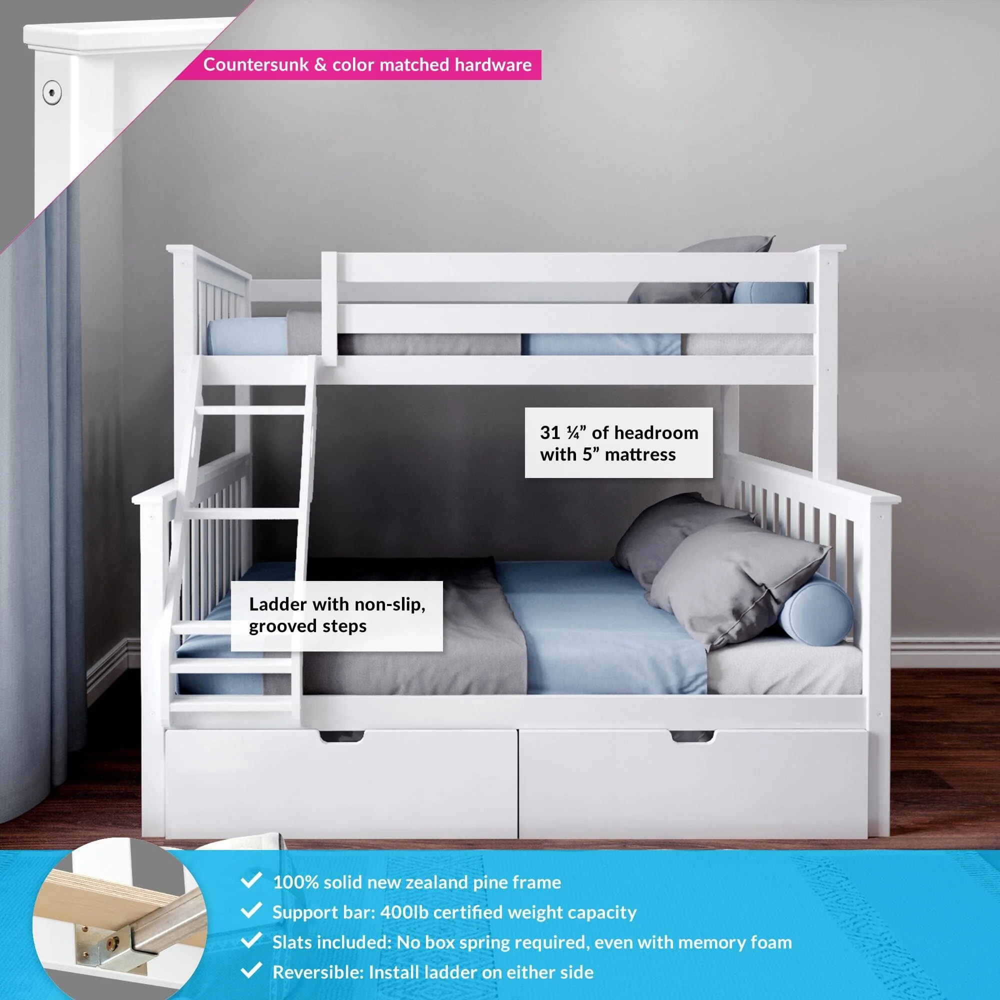 Twin Over Full Bunk Bed With Storage Drawers - Image 5