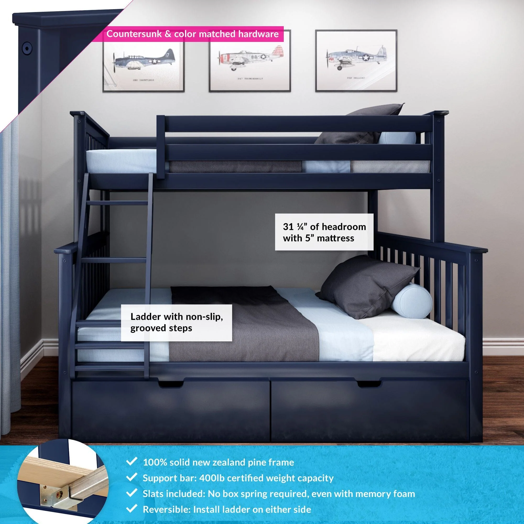 Twin Over Full Bunk Bed With Storage Drawers - Image 7