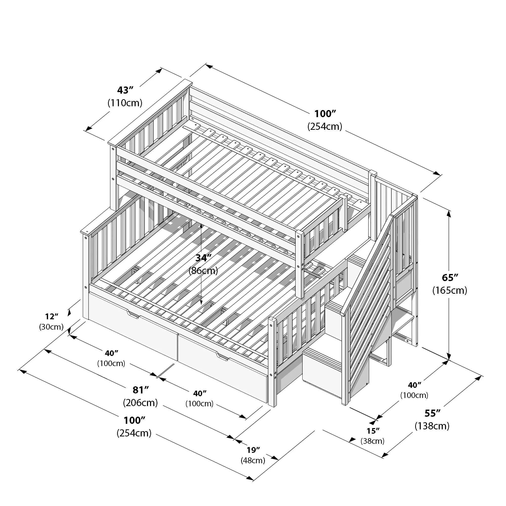 Twin Over Full Bunk Bed With Stairs & Storage Drawers - Image 34