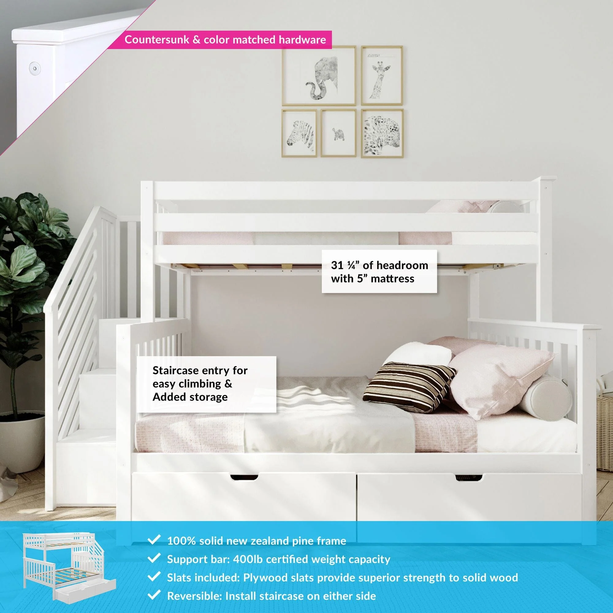 Twin Over Full Bunk Bed With Stairs & Storage Drawers - Image 6