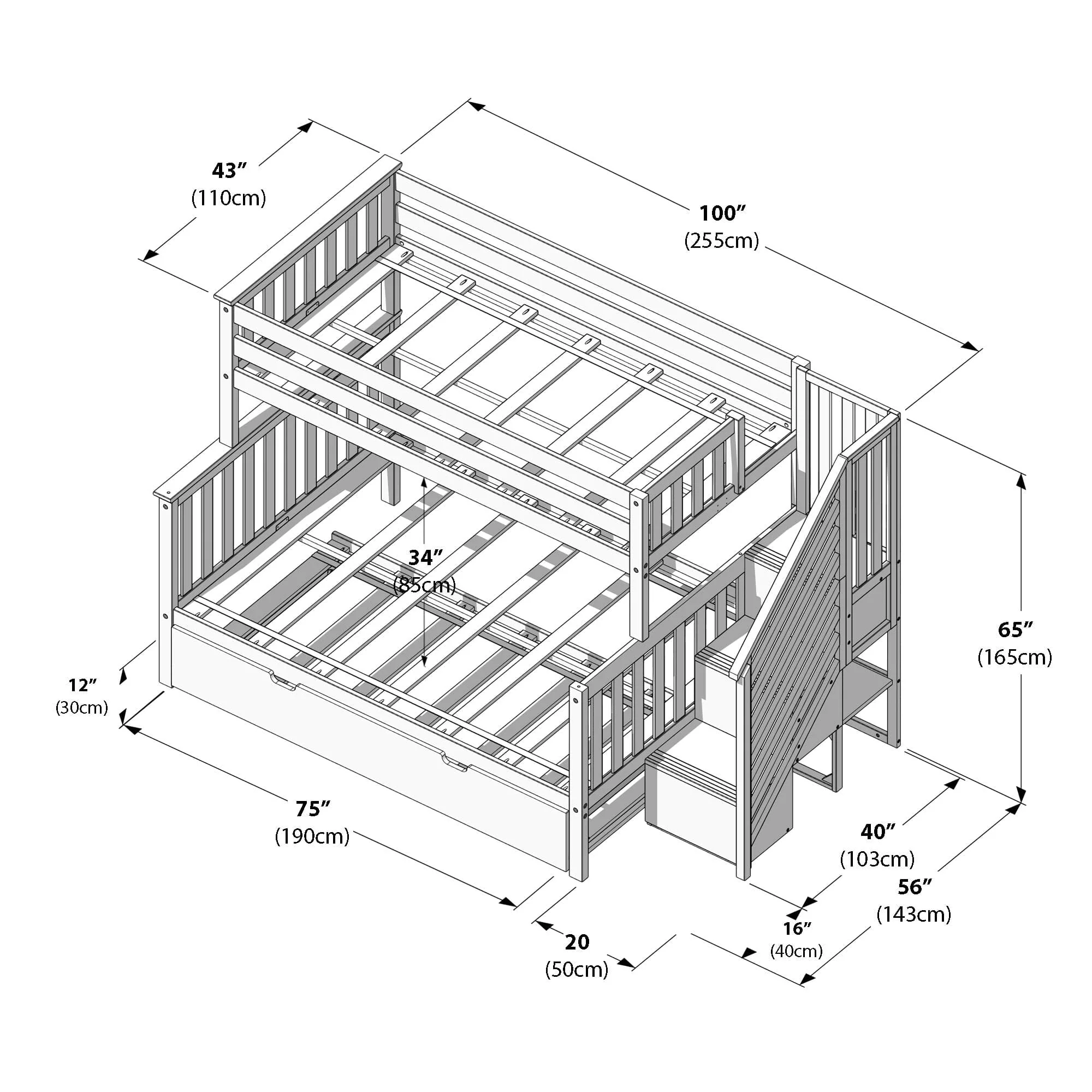 Twin Over Full Bunk Bed With Stairs & Trundle - Image 37