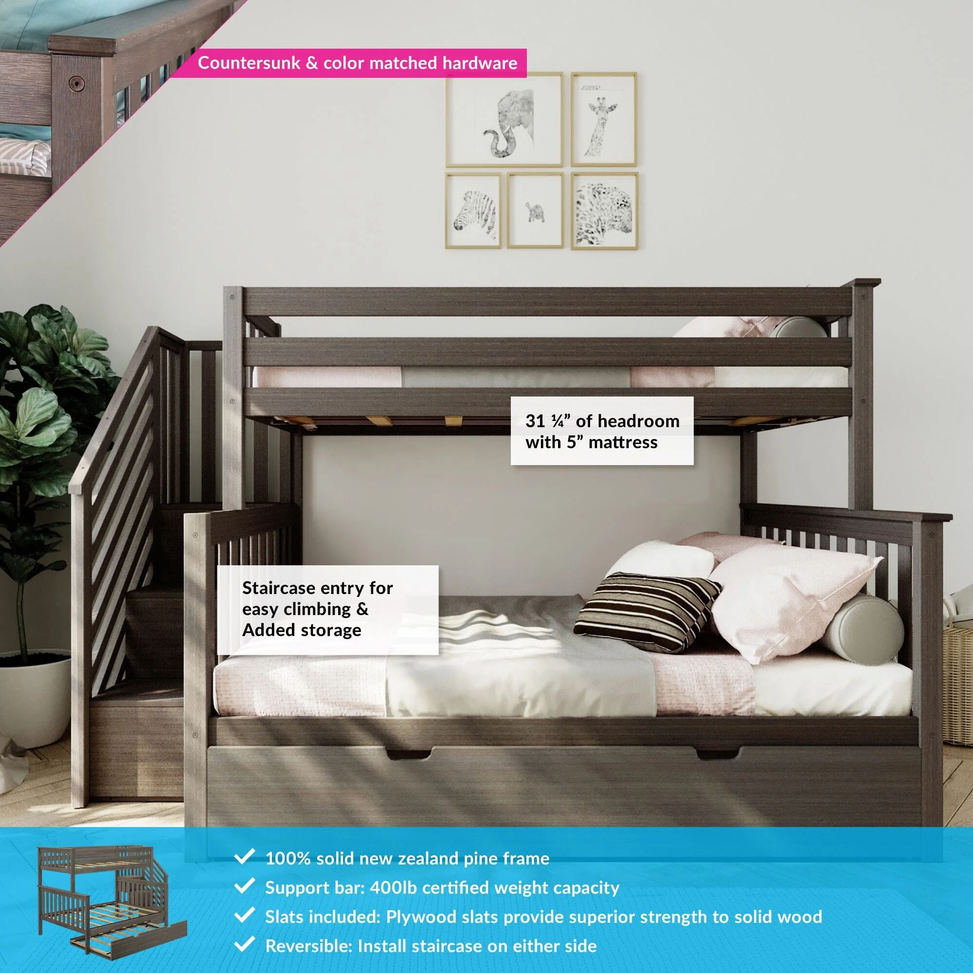 Twin Over Full Bunk Bed With Stairs & Trundle - Image 6