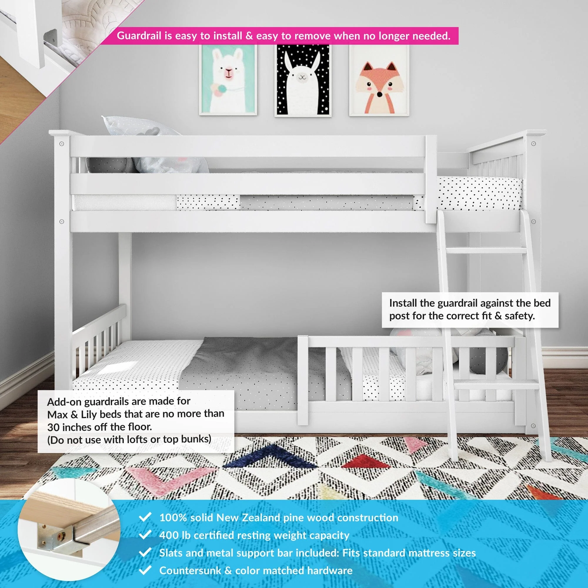 Twin Over Twin Low Bunk With Guardrails - Image 19