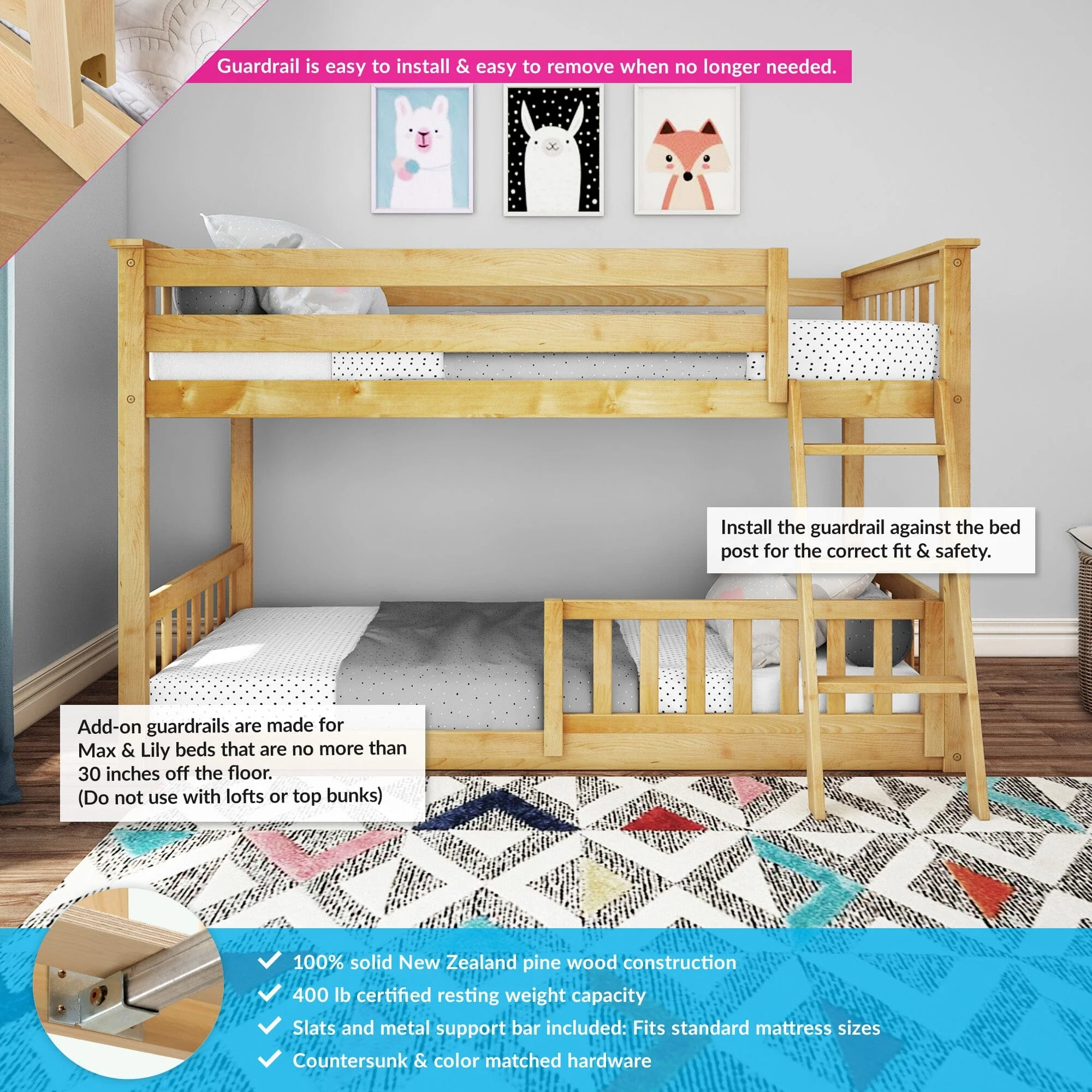 Twin Over Twin Low Bunk With Guardrails - Image 22