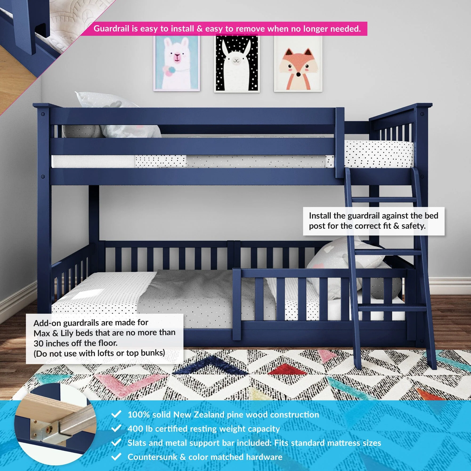Twin Over Twin Low Bunk With Guardrails - Image 24