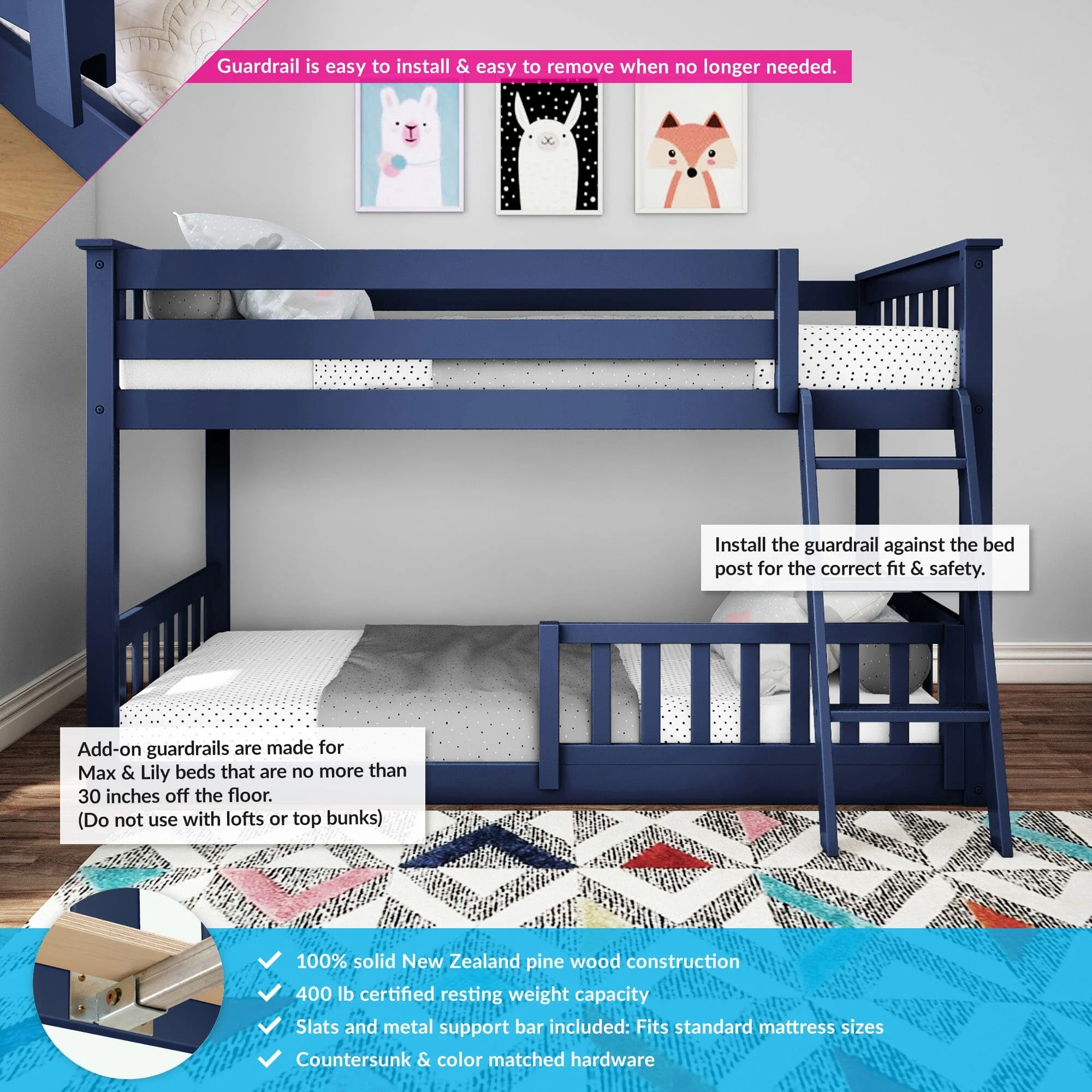 Twin Over Twin Low Bunk With Guardrails - Image 30